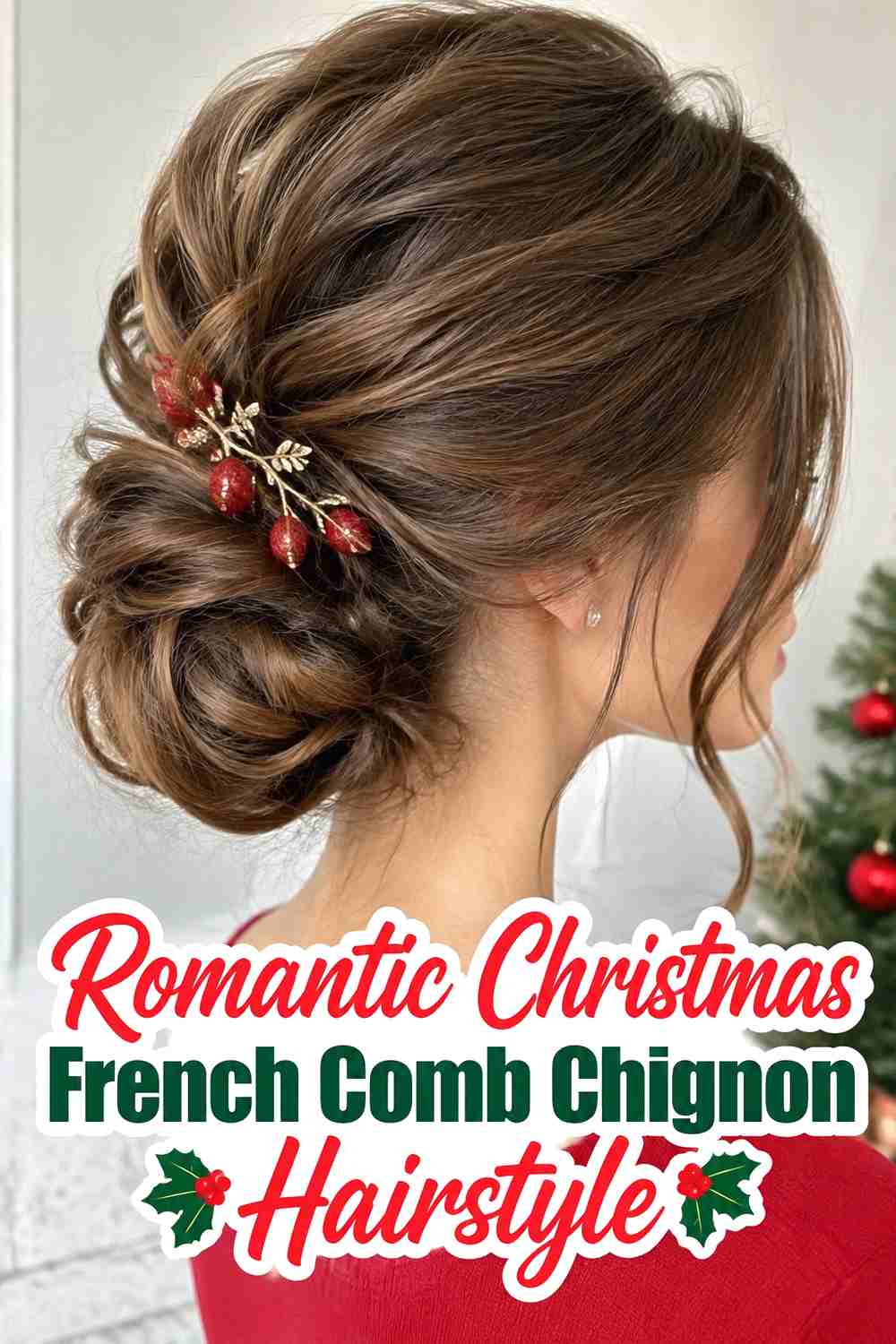 12. Romantic Christmas French Comb Chignon Hairstyle