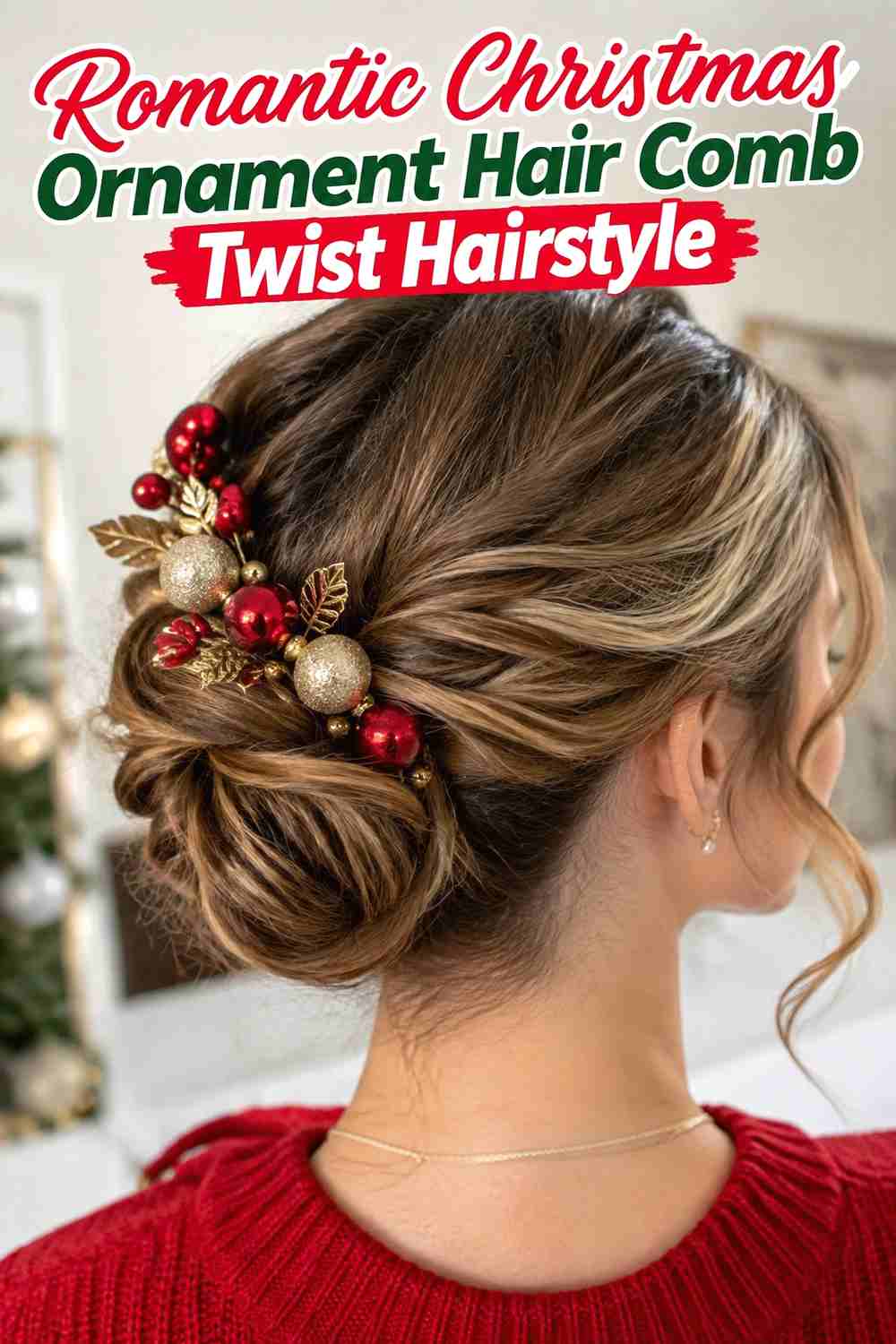 16. Romantic Christmas Ornament Hair Comb Twist Hairstyle