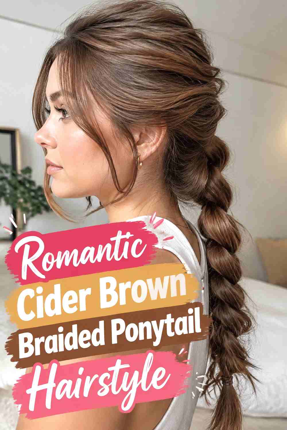 20. Romantic Cider Brown Braided Ponytail Hairstyle