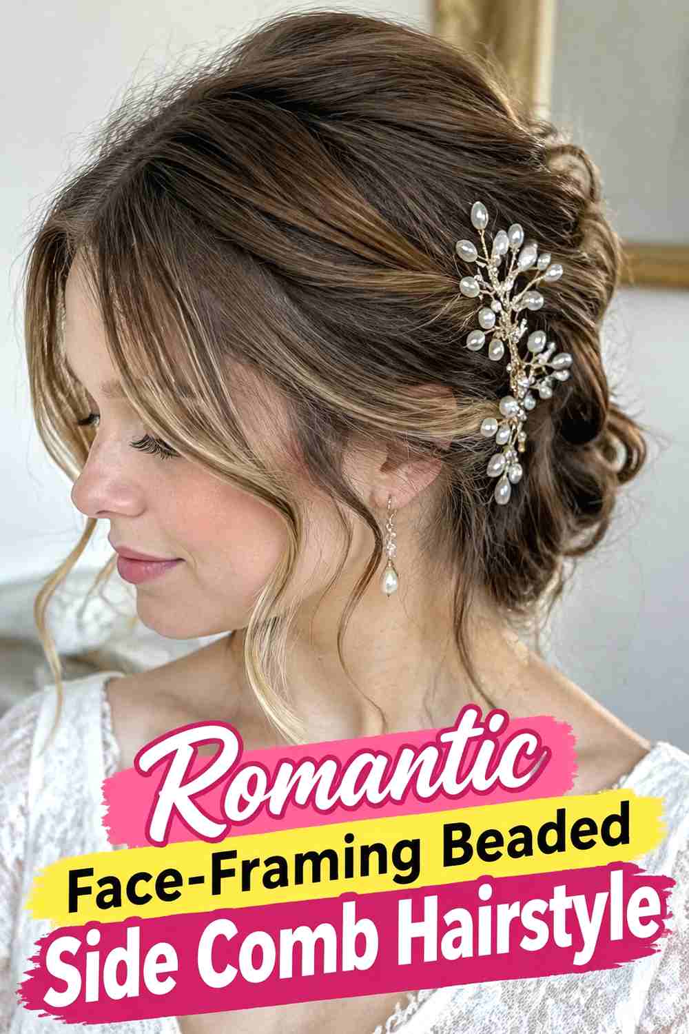 17. Romantic Face Framing Beaded Side Comb Hairstyle
