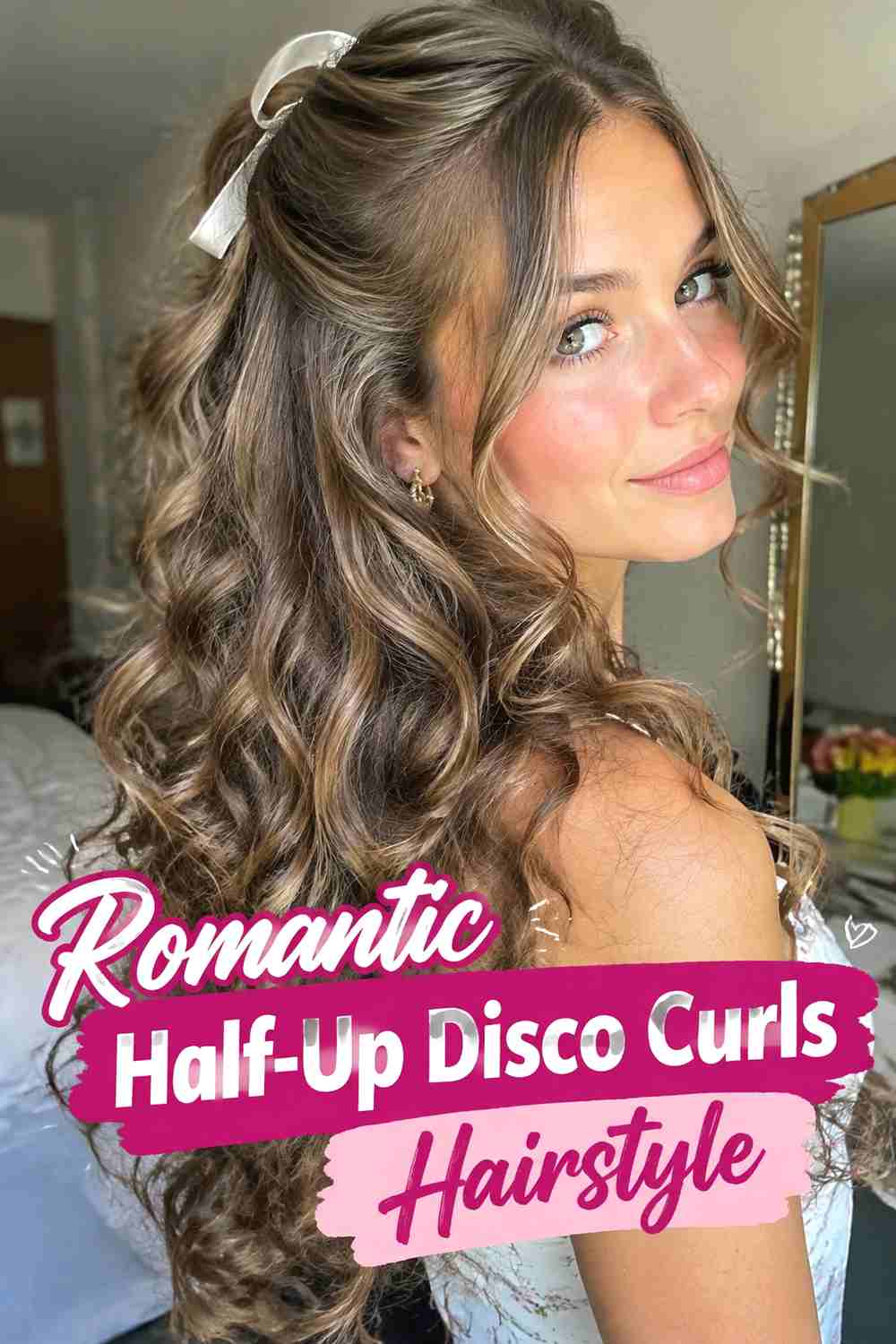 4. Romantic Half Up Disco Curls Hairstyle