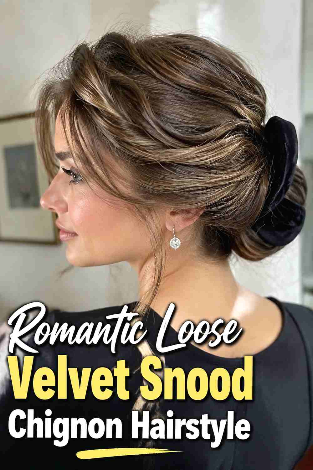 14. Romantic Loose Velvet Snood Chignon Hairstyle