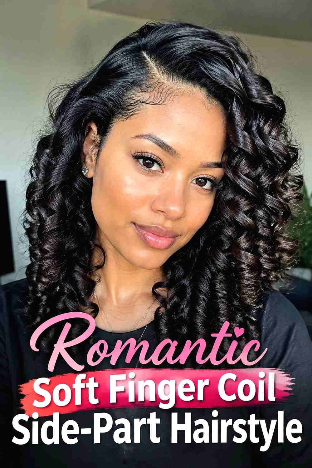 17. Romantic Soft Finger Coil Side Part Hairstyle