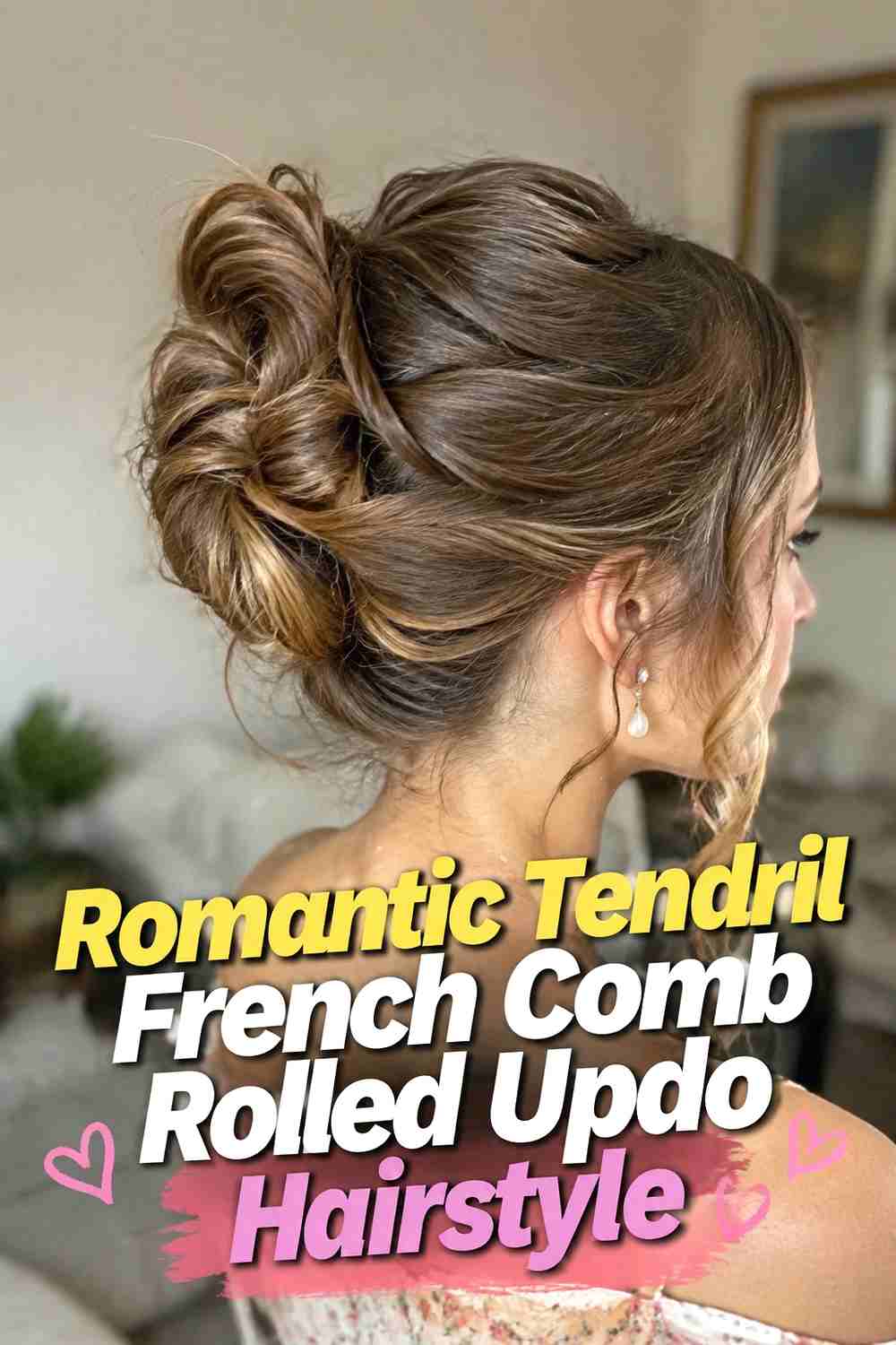 11. Romantic Tendril French Comb Rolled Updo Hairstyle