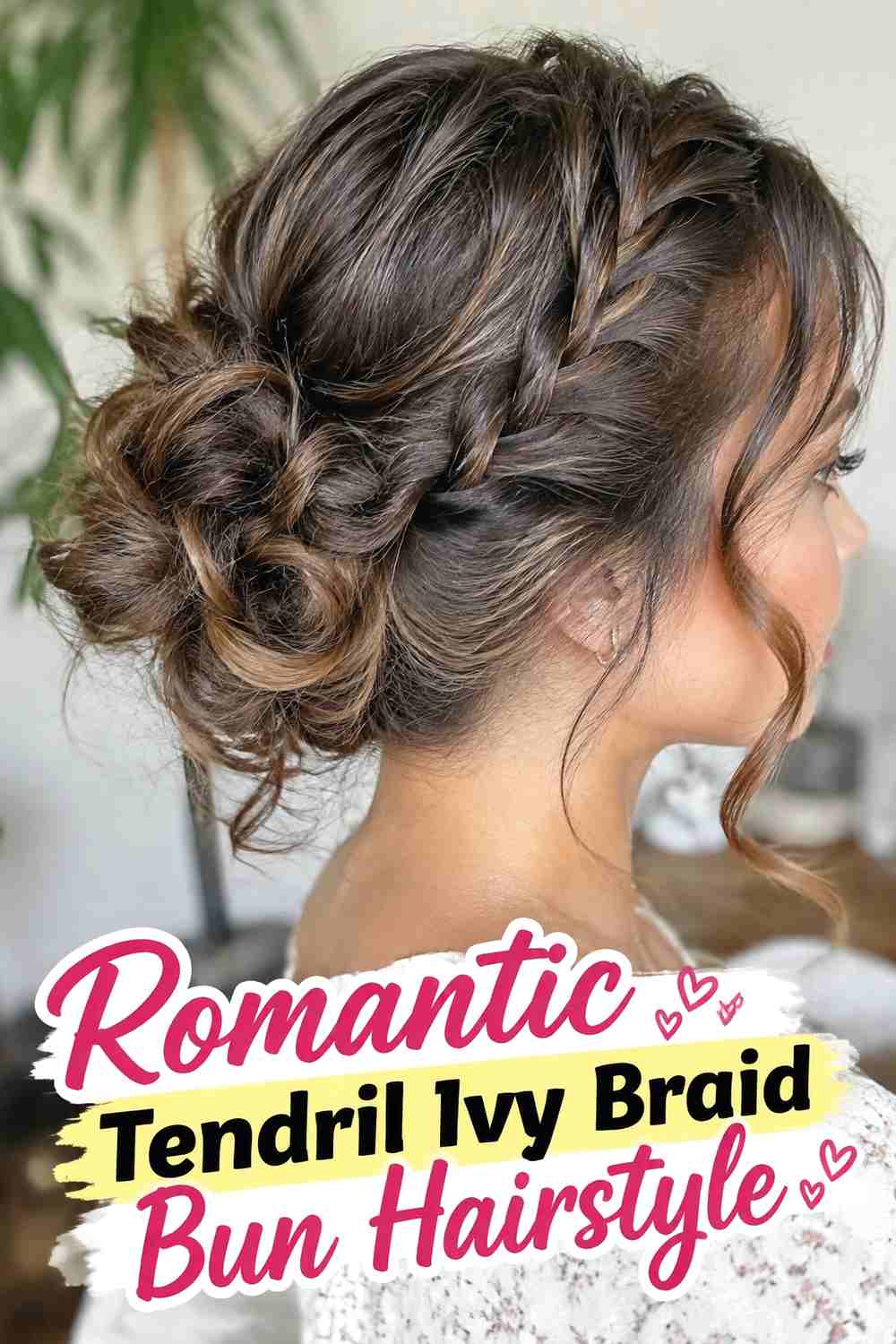 12. Romantic Tendril Ivy Braid Bun Hairstyle