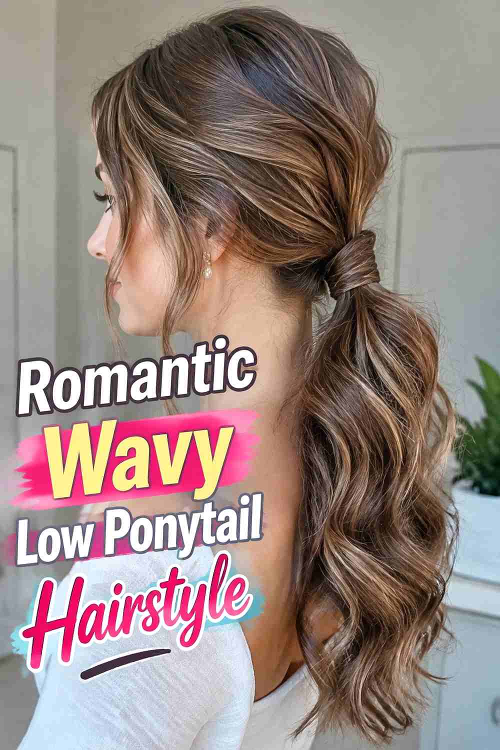 6. Romantic Wavy Low Ponytail Hairstyle