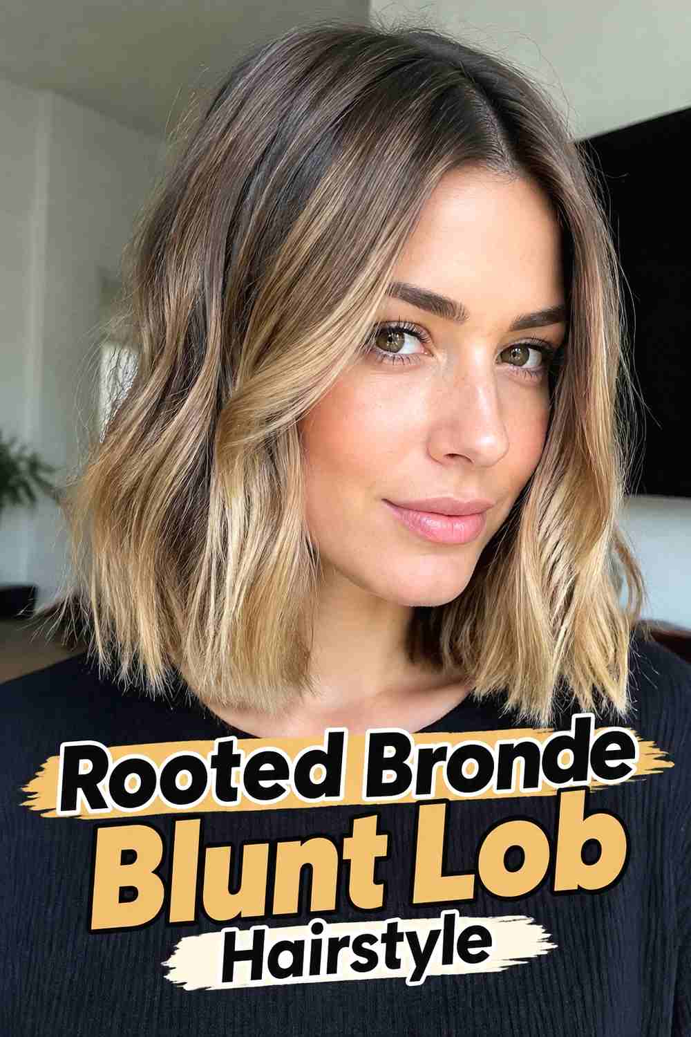 11. Rooted Bronde Blunt Lob Hairstyle