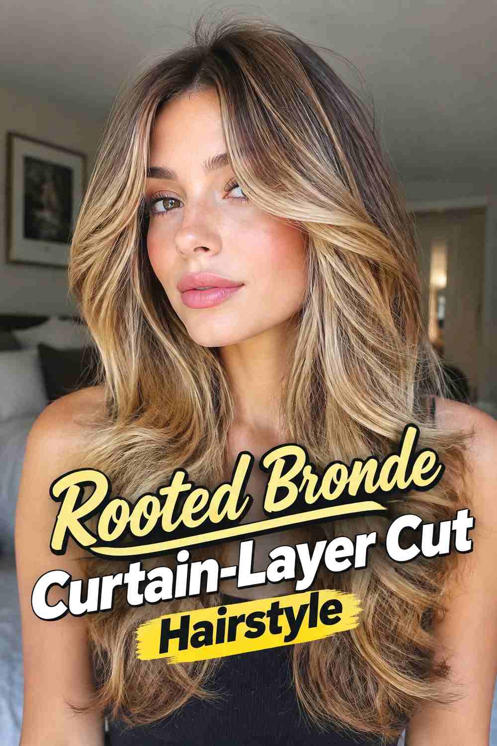 4. Rooted Bronde Curtain Layer Cut Hairstyle