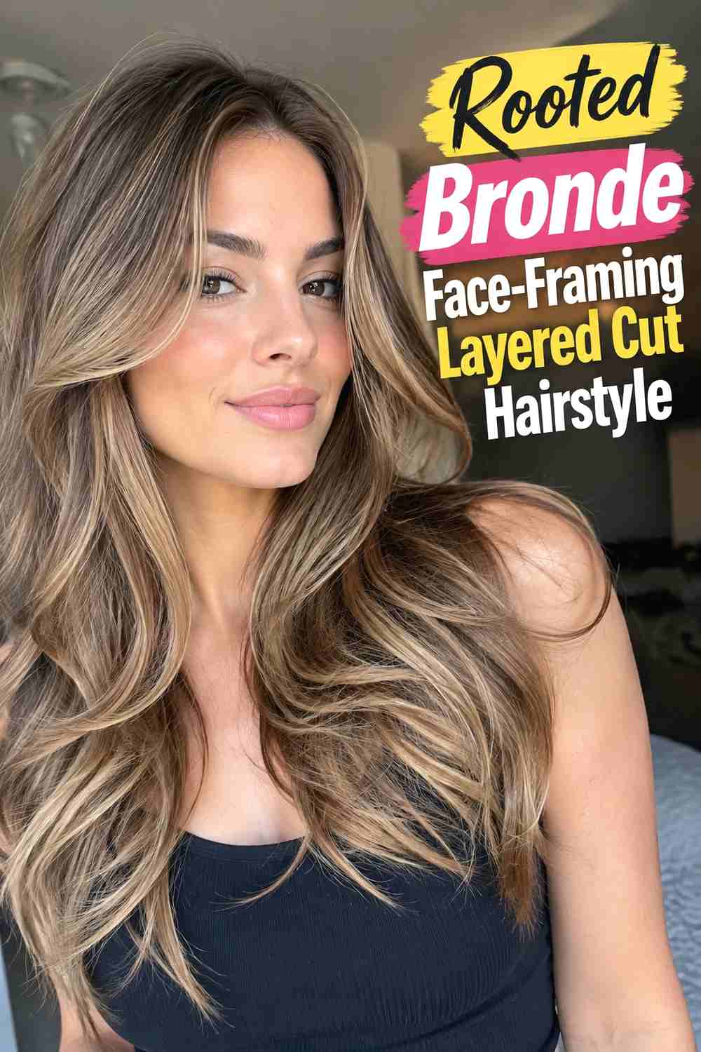 7. Rooted Bronde Face Framing Layered Cut Hairstyle