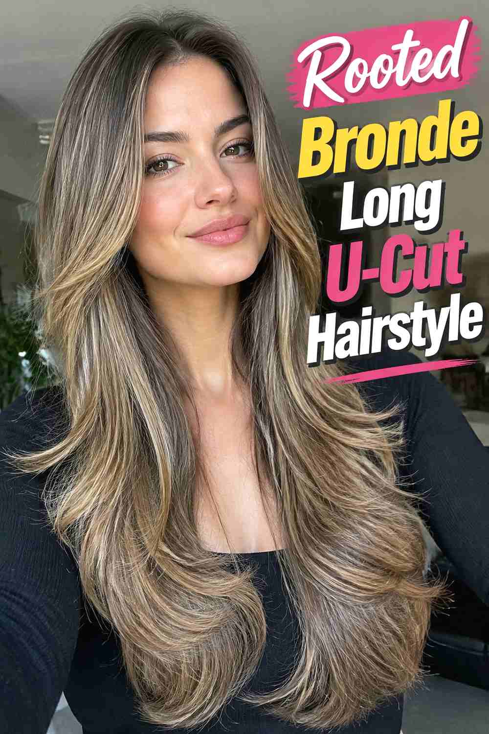 6. Rooted Bronde Long U Cut Hairstyle
