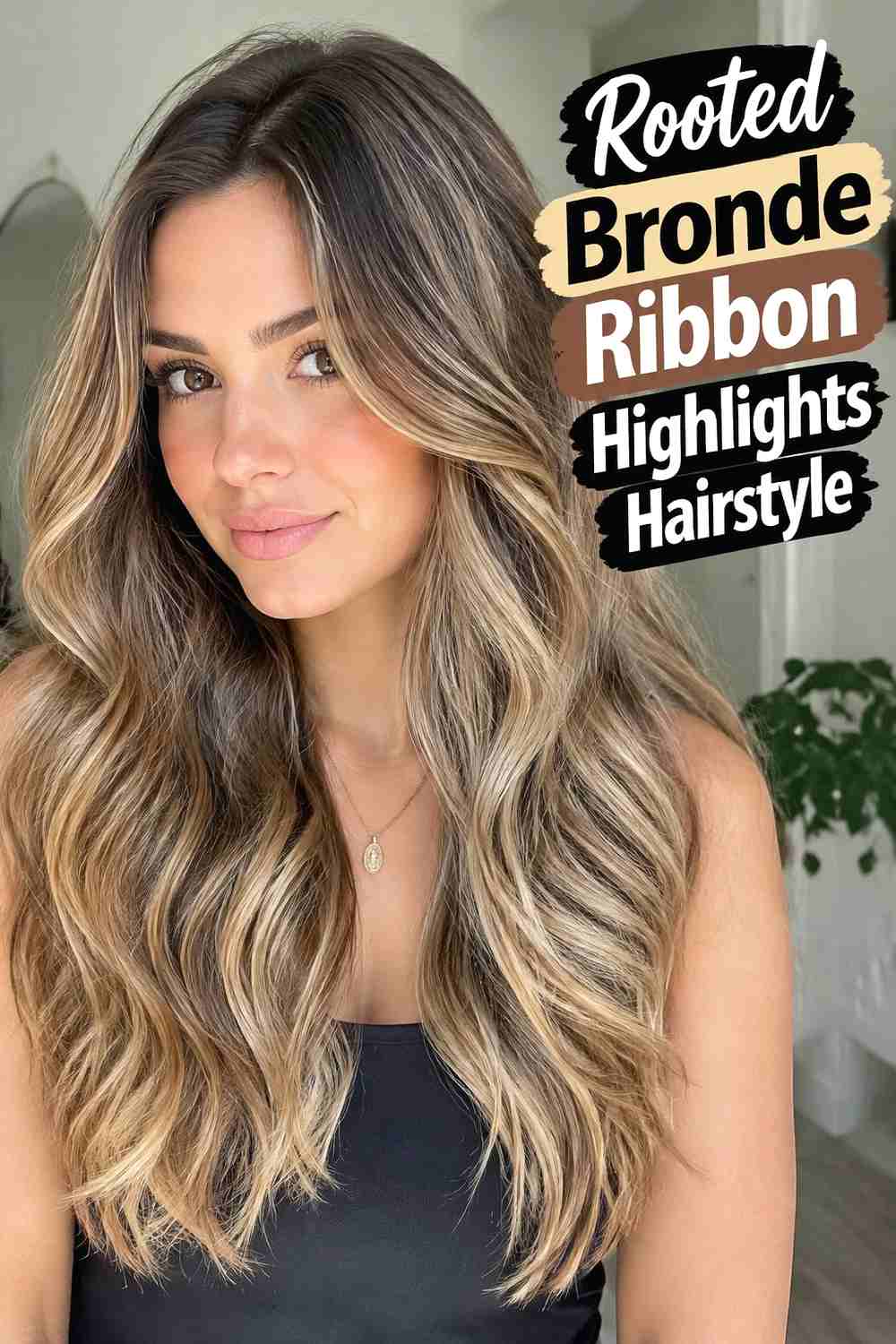 8. Rooted Bronde Ribbon Highlights Hairstyle