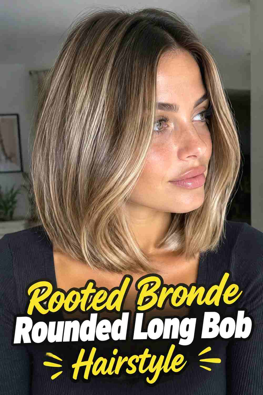 13. Rooted Bronde Rounded Long Bob Hairstyle