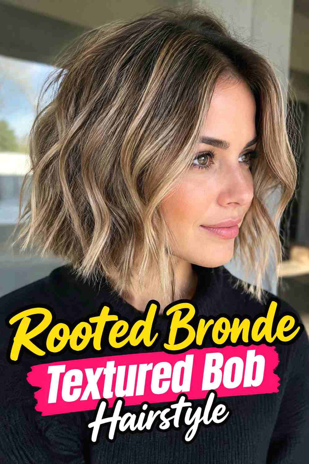 5. Rooted Bronde Textured Bob Hairstyle