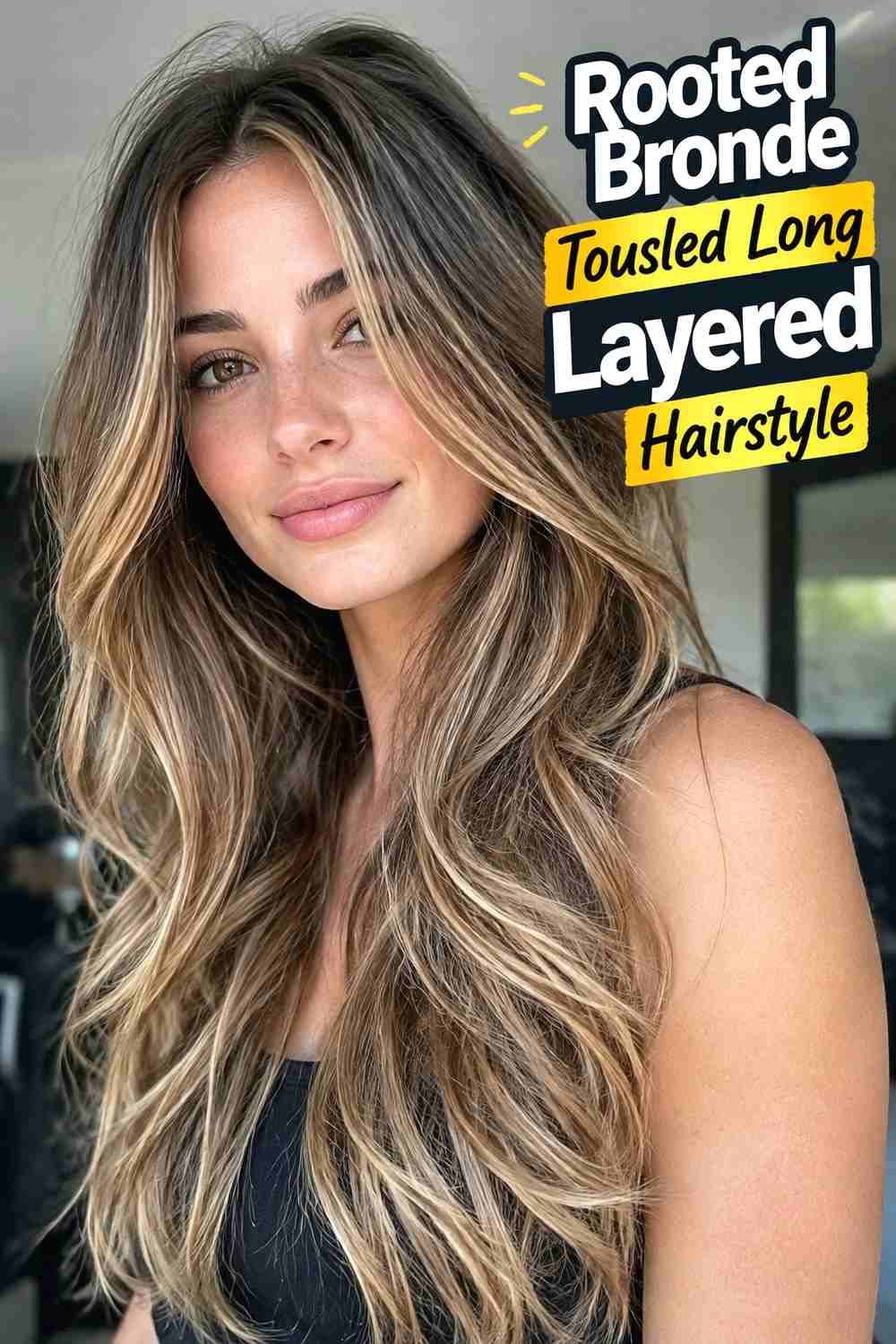 15. Rooted Bronde Tousled Long Layered Hairstyle