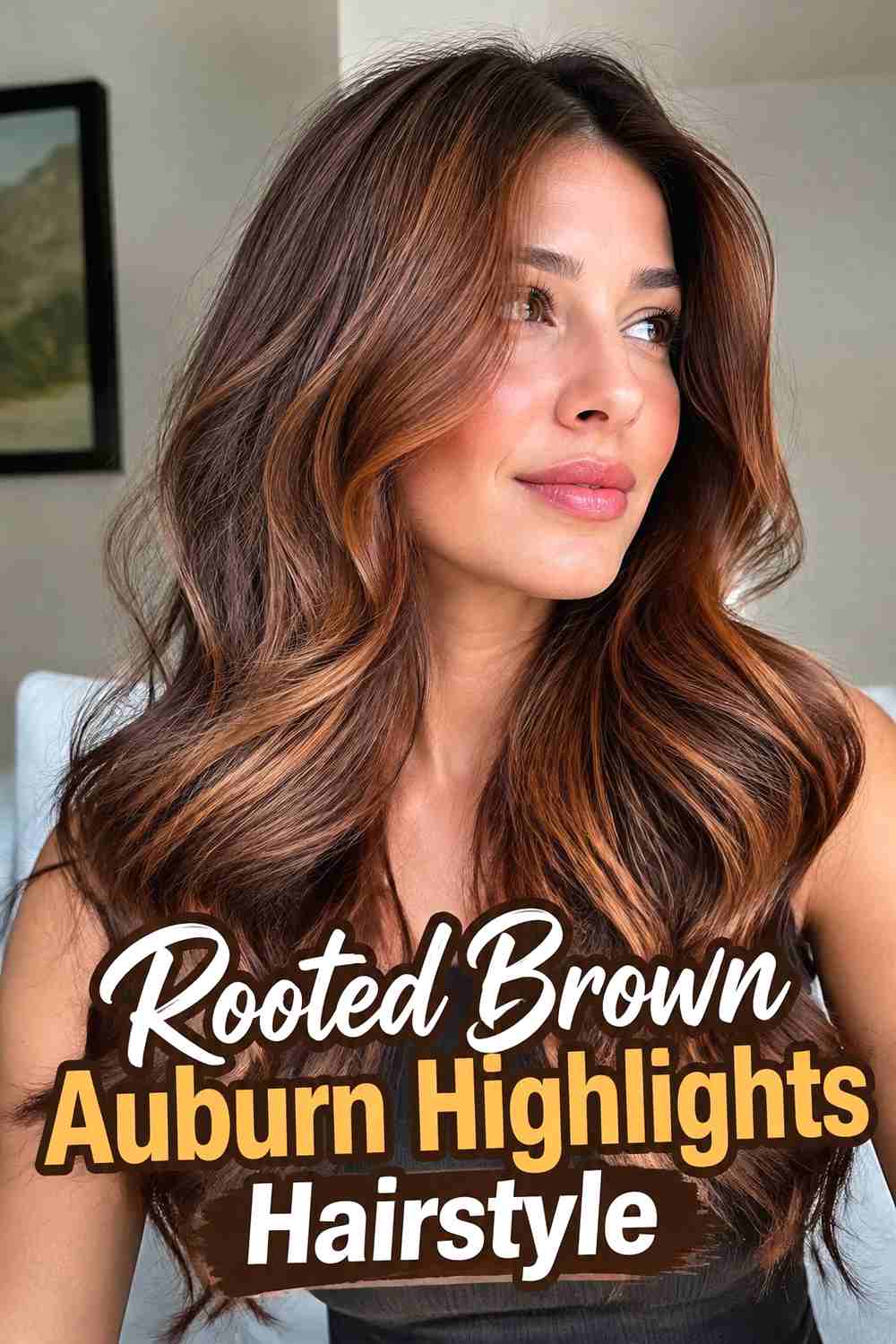 16. Rooted Brown Auburn Highlights Hairstyle