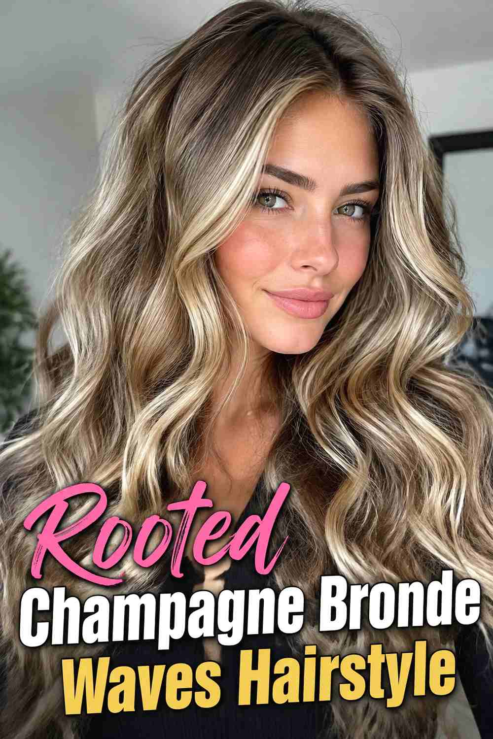 2. Rooted Champagne Bronde Waves Hairstyle