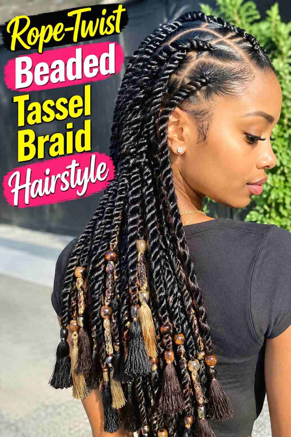 11. Rope Twist Beaded Tassel Braid Hairstyle