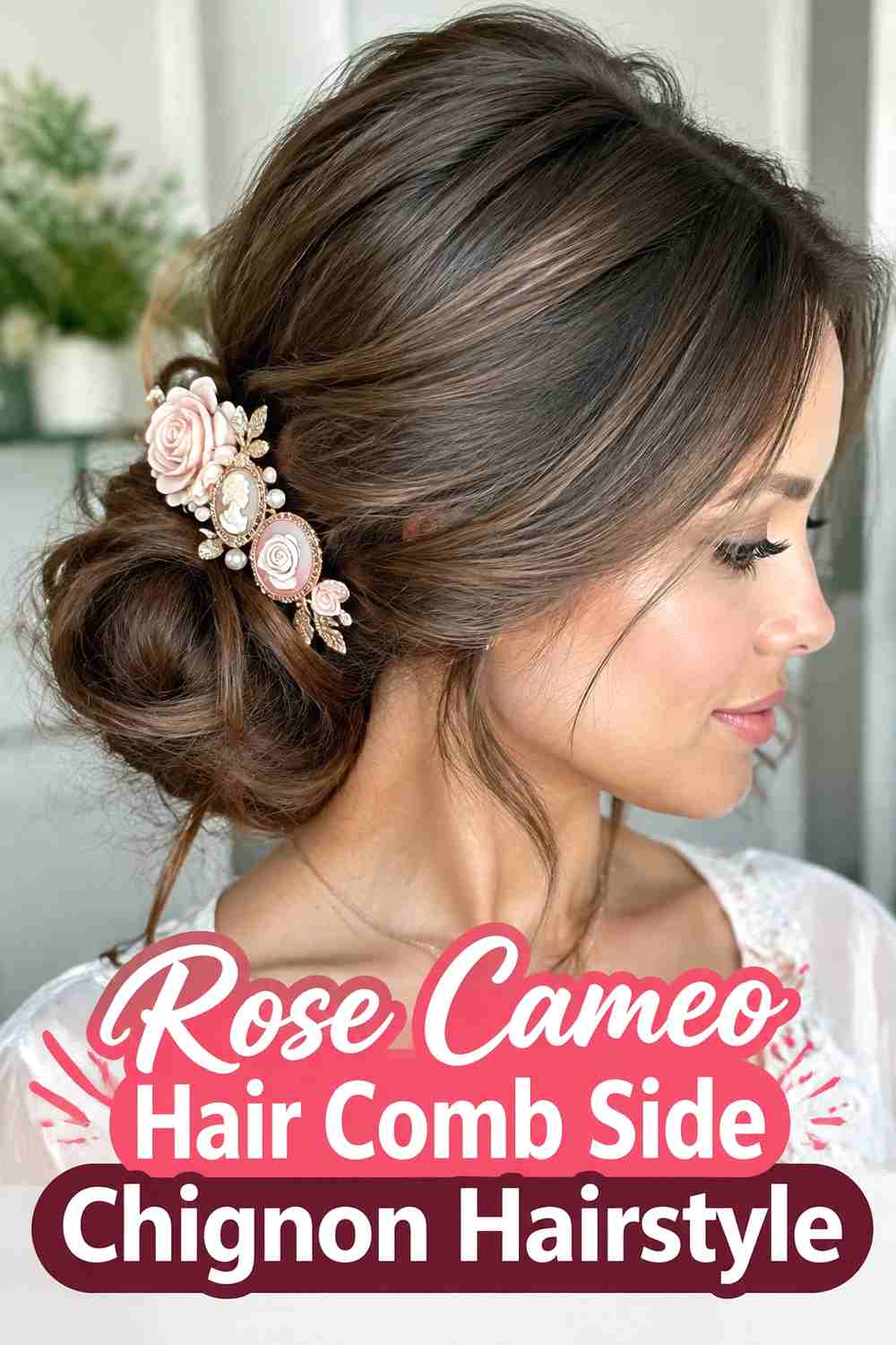 4. Rose Cameo Hair Comb Side Chignon Hairstyle