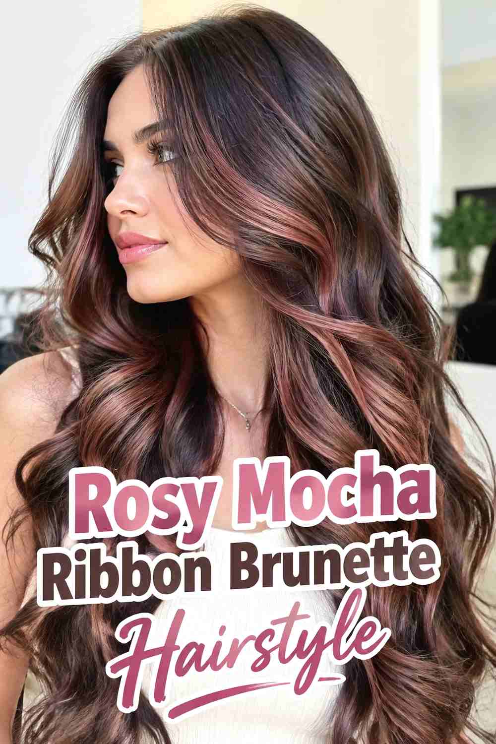 12. Rosy Mocha Ribbon Brunette Hairstyle