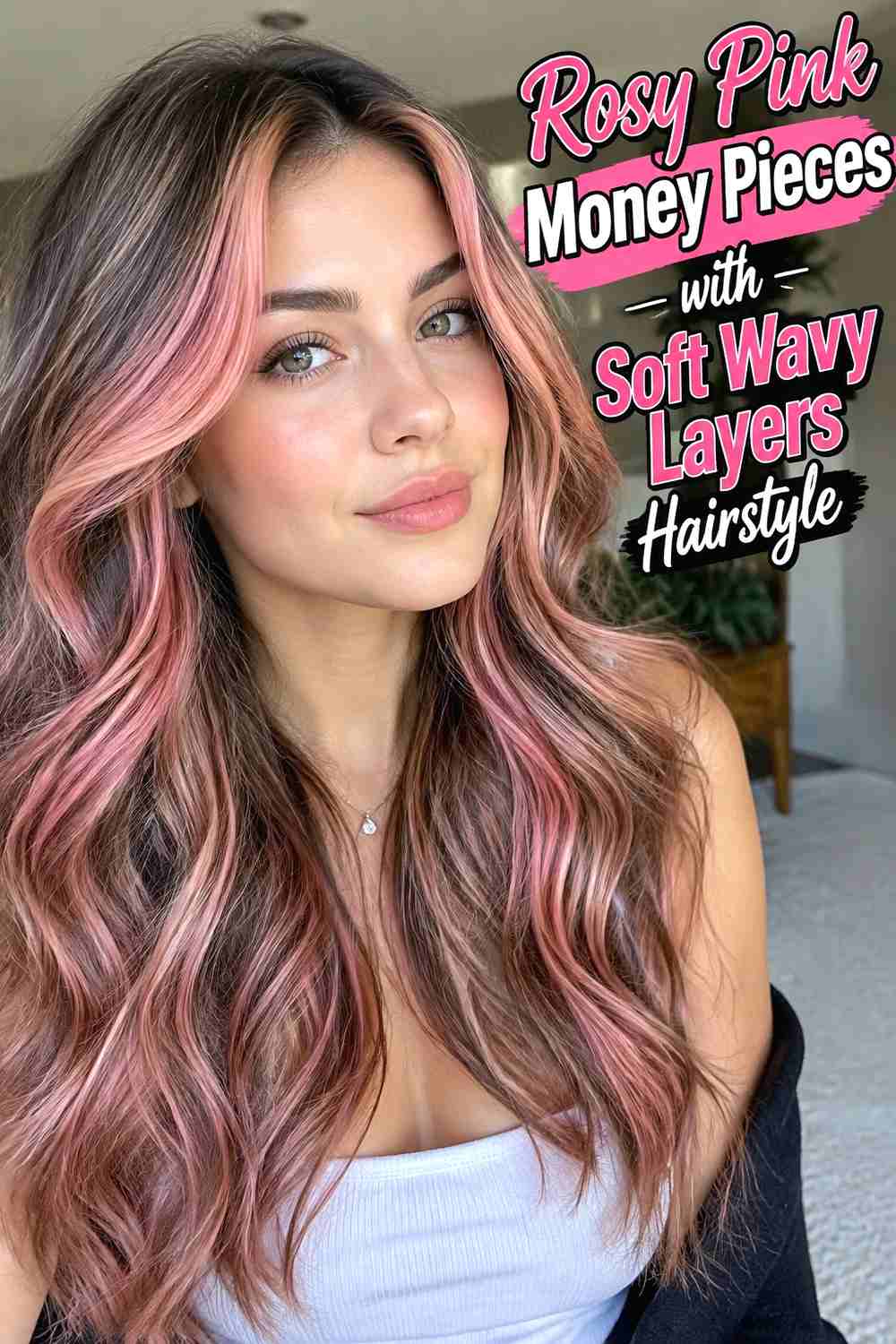16. Rosy Pink Money Pieces With Soft Wavy Layers Hairstyle