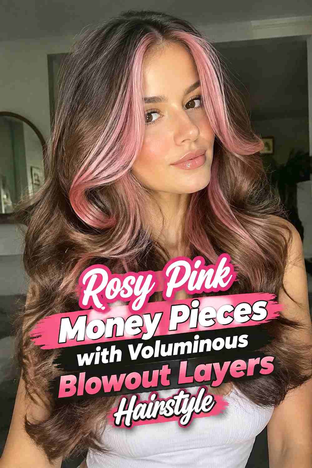 18. Rosy Pink Money Pieces With Voluminous Blowout Layers Hairstyle
