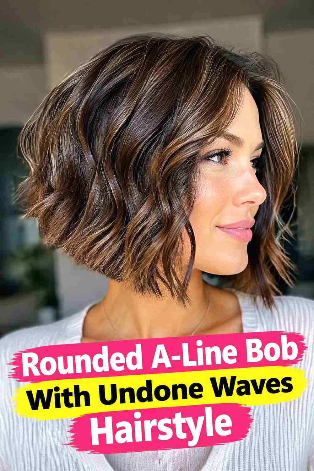 13. Rounded A Line Bob With Undone Waves Hairstyle