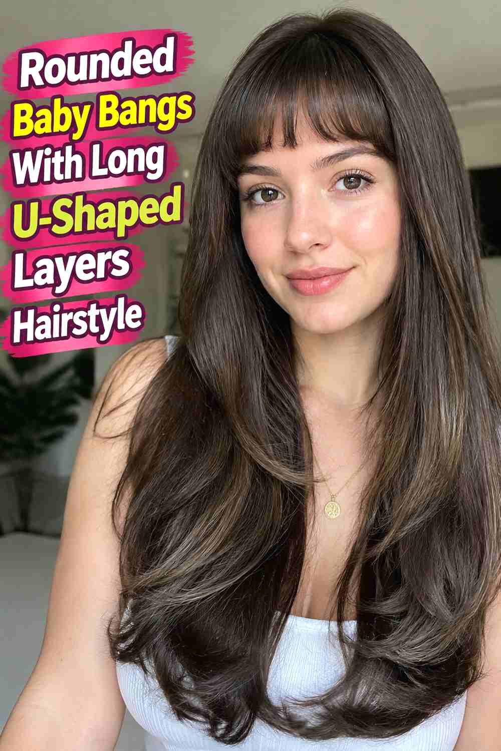 9. Rounded Baby Bangs With Long U Shaped Layers Hairstyle