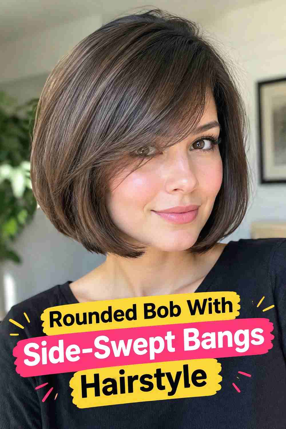 9. Rounded Bob With Side Swept Bangs Hairstyle