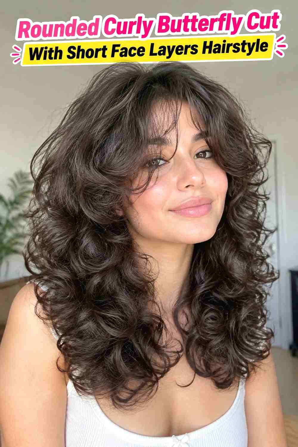 9. Rounded Curly Butterfly Cut With Short Face Layers Hairstyle