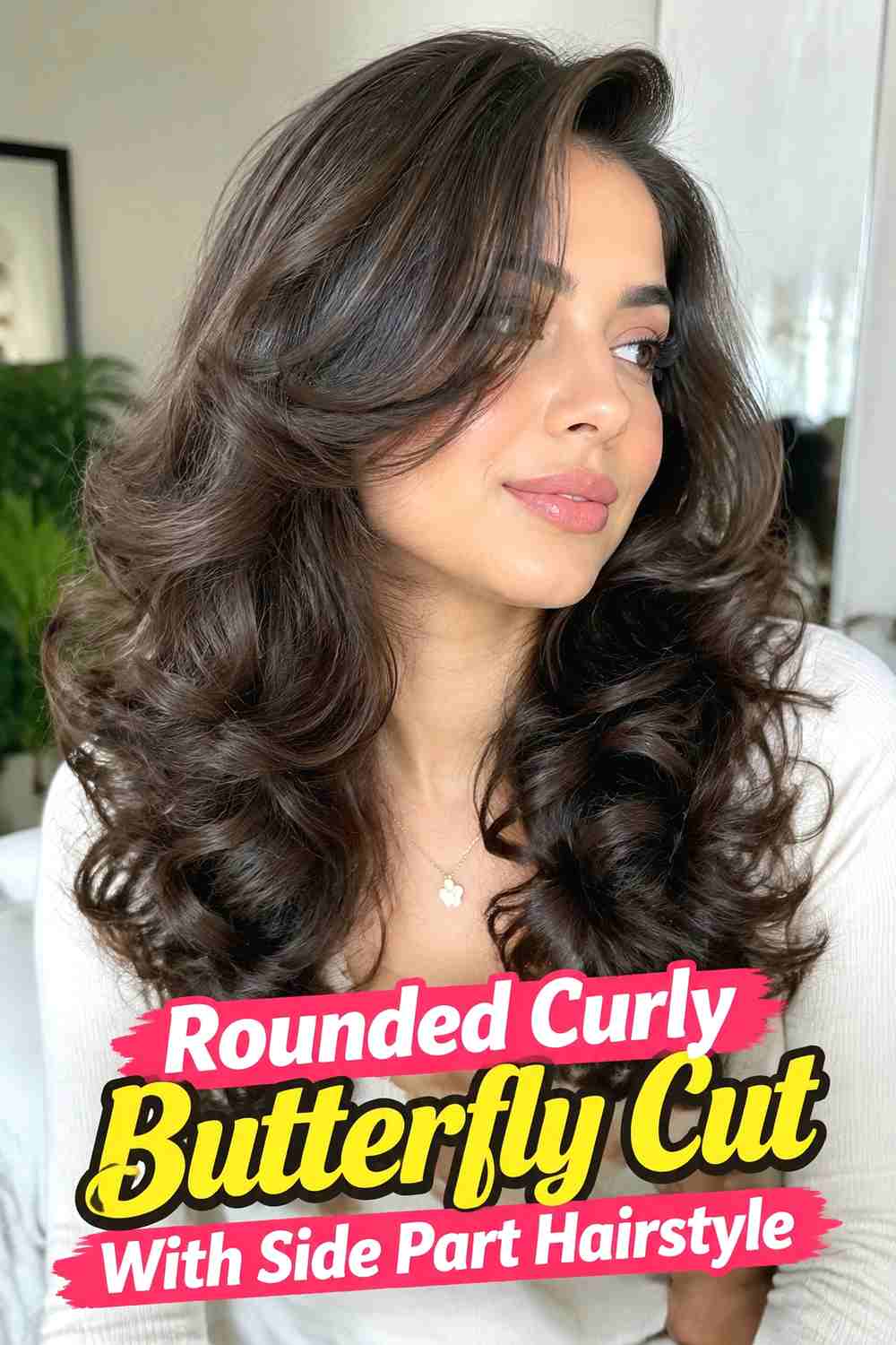 12. Rounded Curly Butterfly Cut With Side Part Hairstyle
