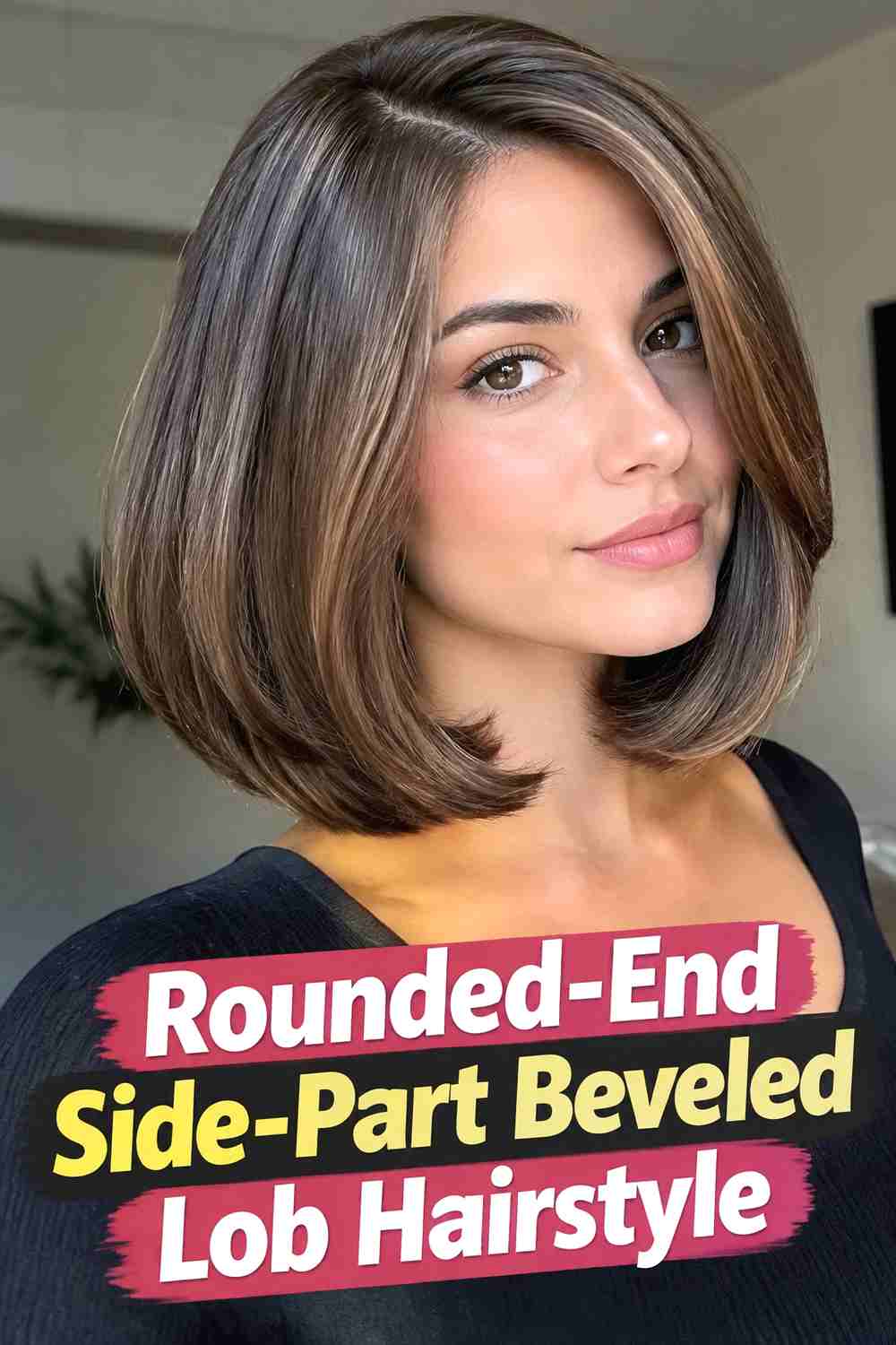 12. Rounded End Side Part Beveled Lob Hairstyle