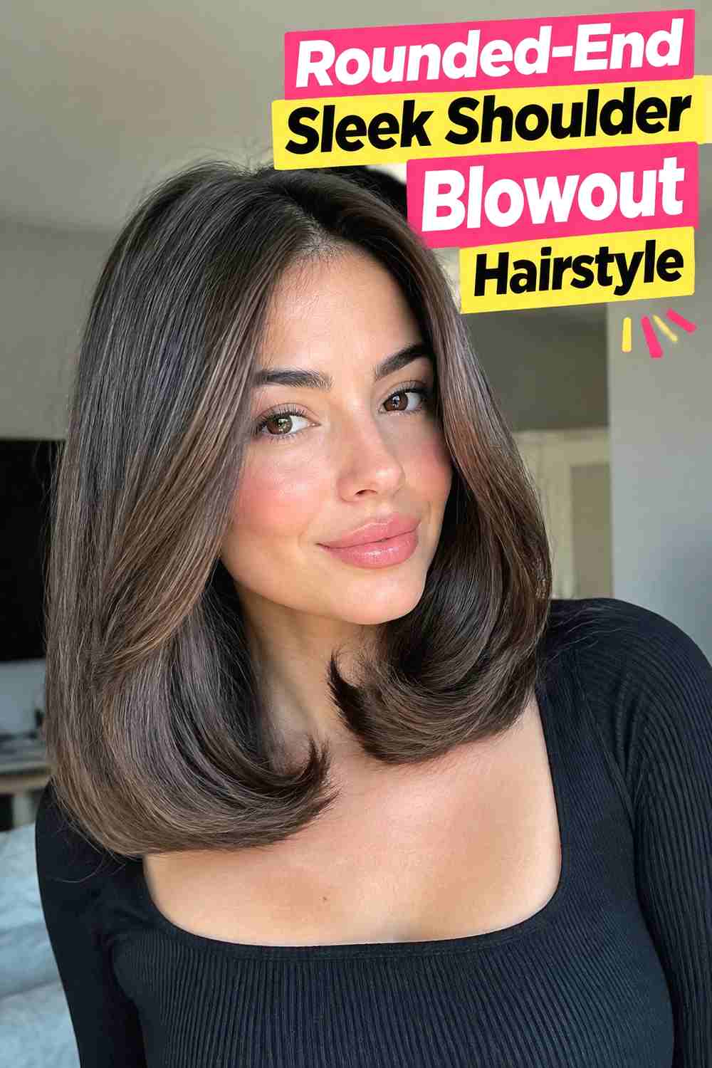 9. Rounded End Sleek Shoulder Blowout Hairstyle