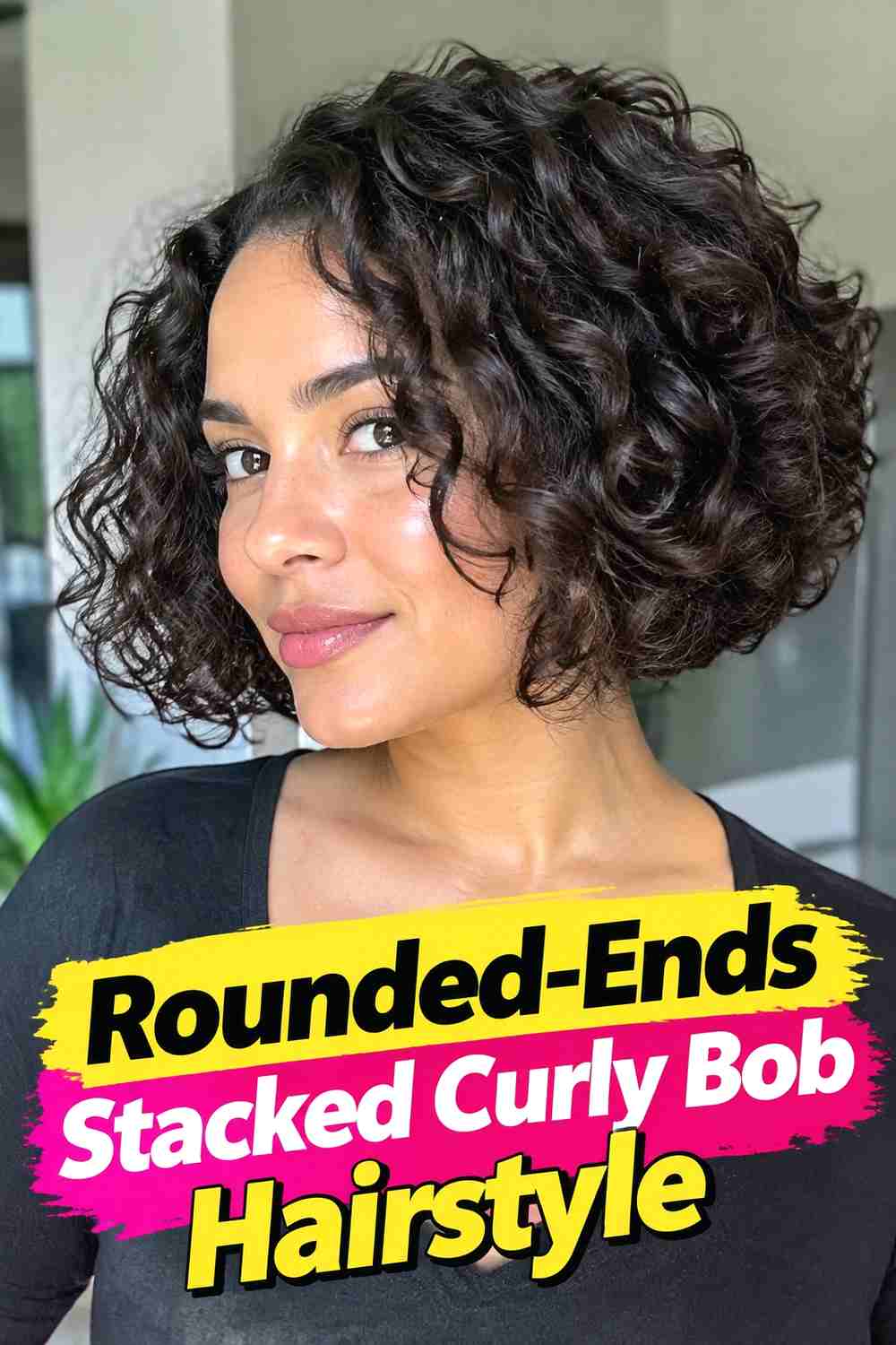 15. Rounded Ends Stacked Curly Bob Hairstyle