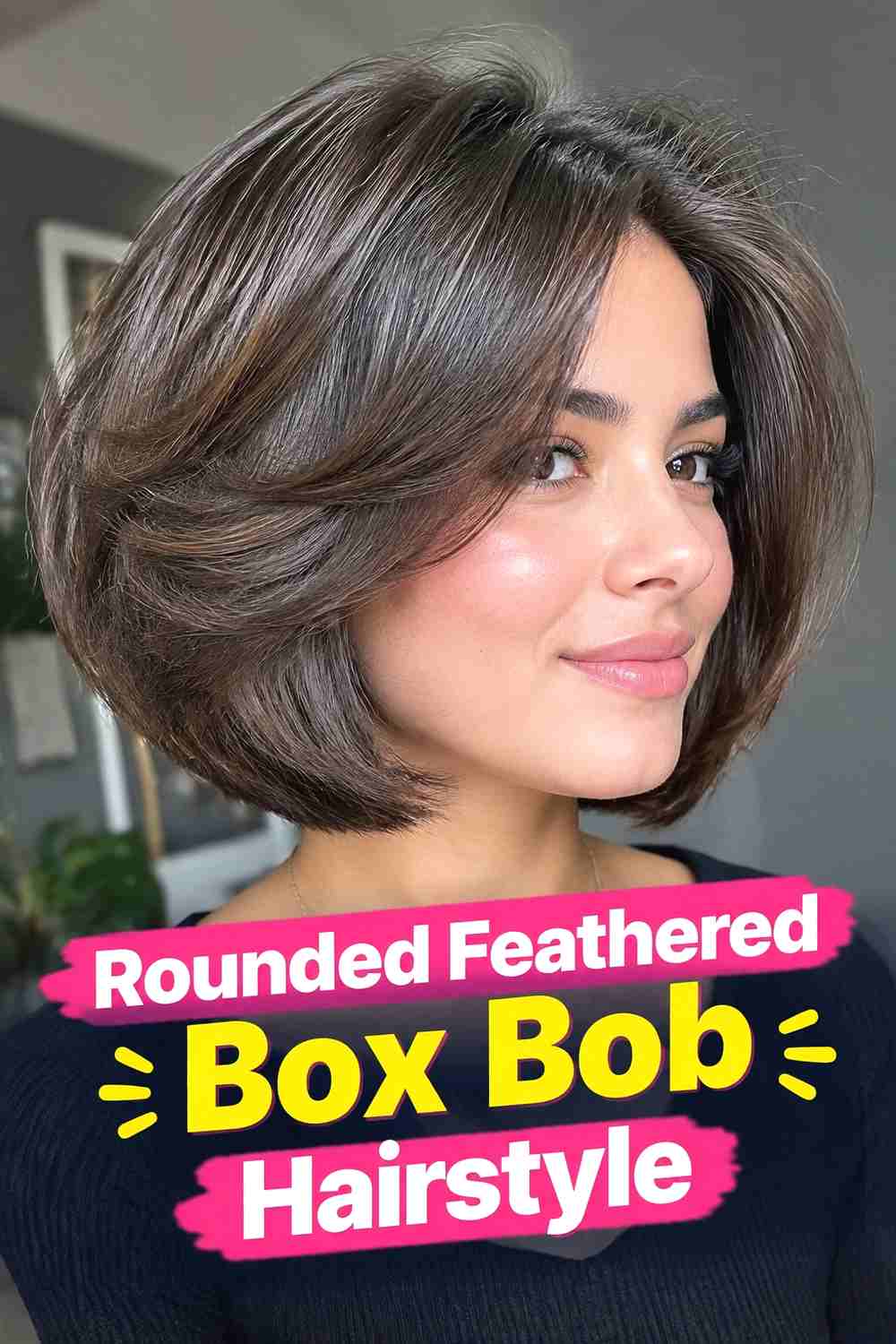 15. Rounded Feathered Box Bob Hairstyle