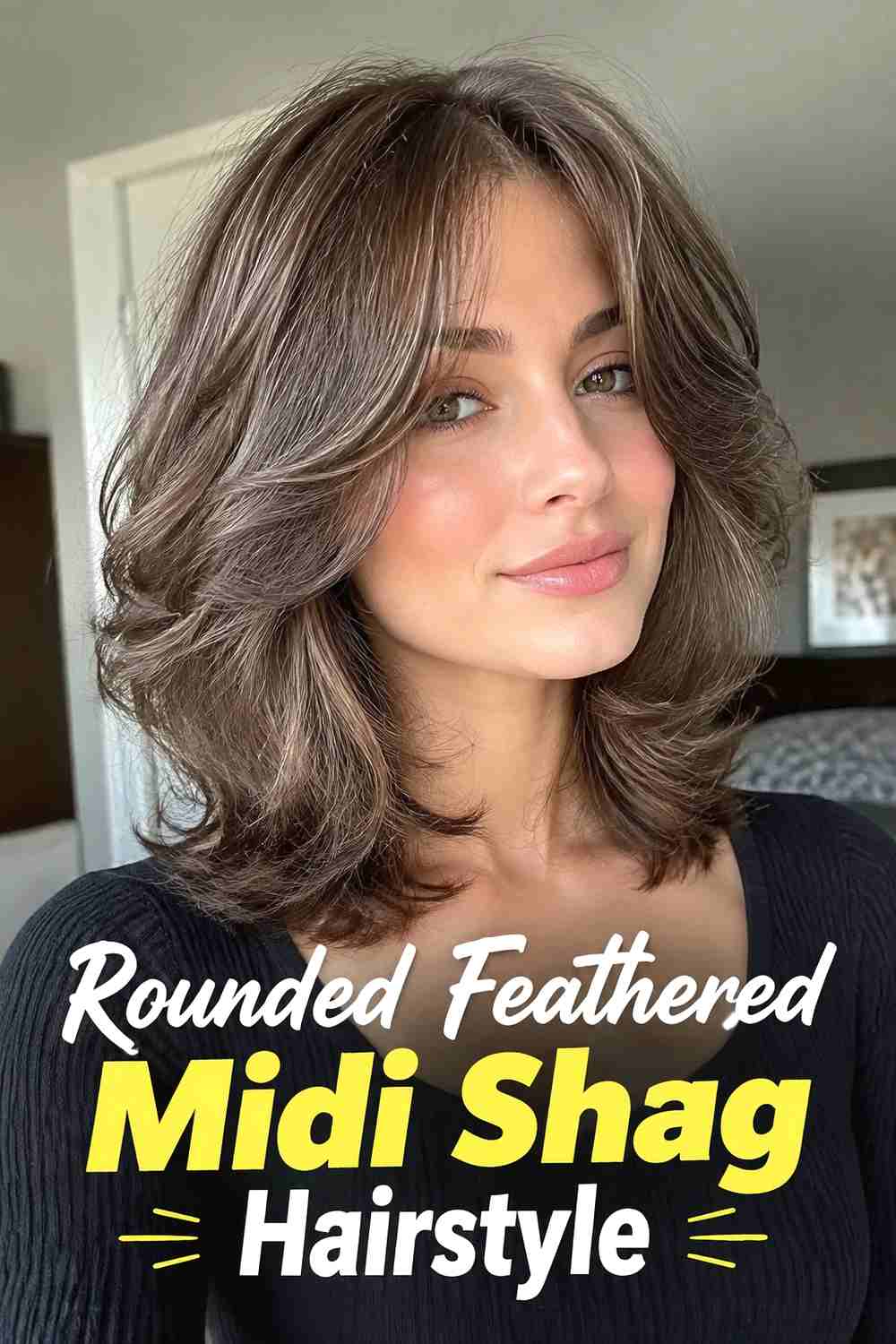 14. Rounded Feathered Midi Shag Hairstyle