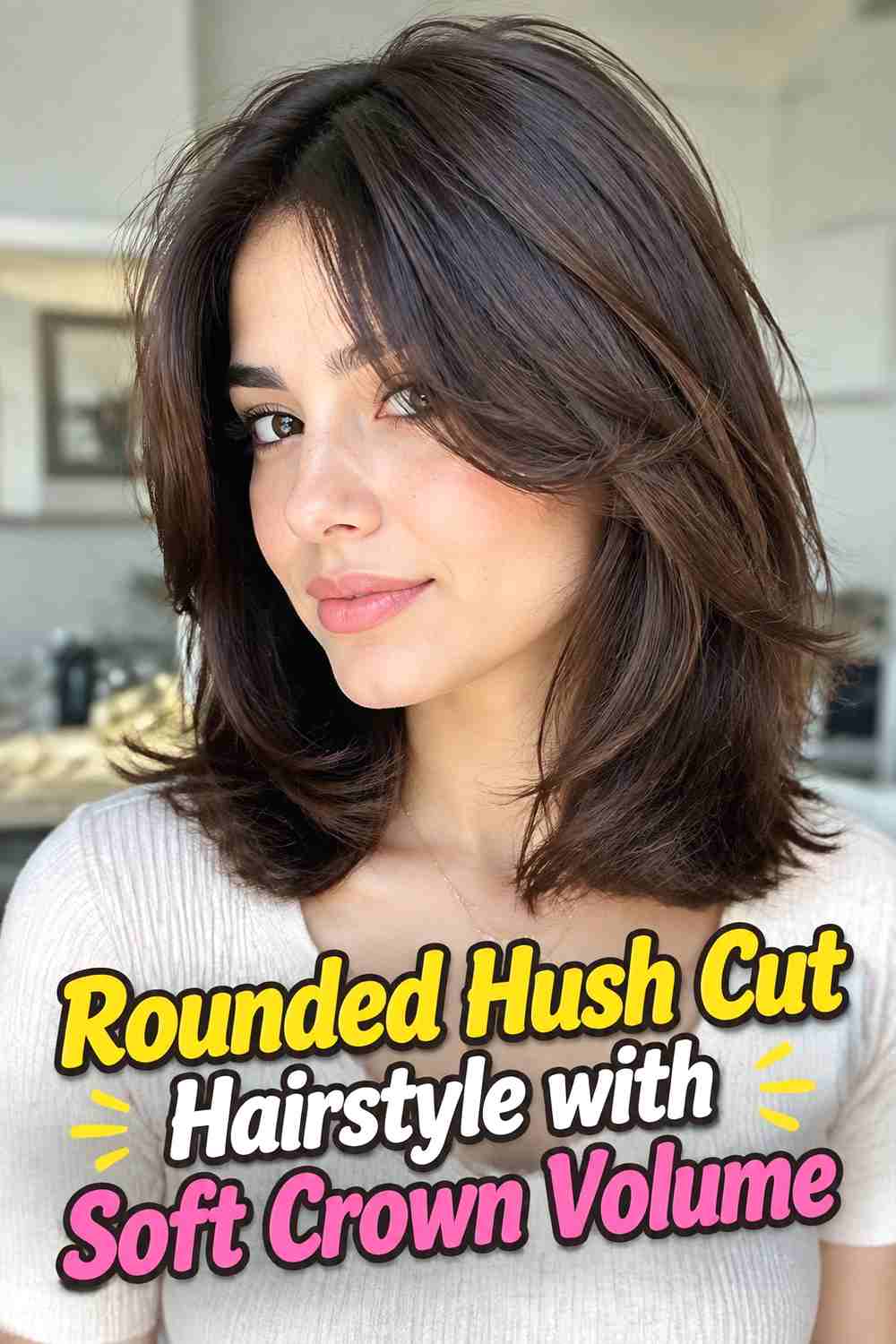 13. Rounded Hush Cut Hairstyle With Soft Crown Volume