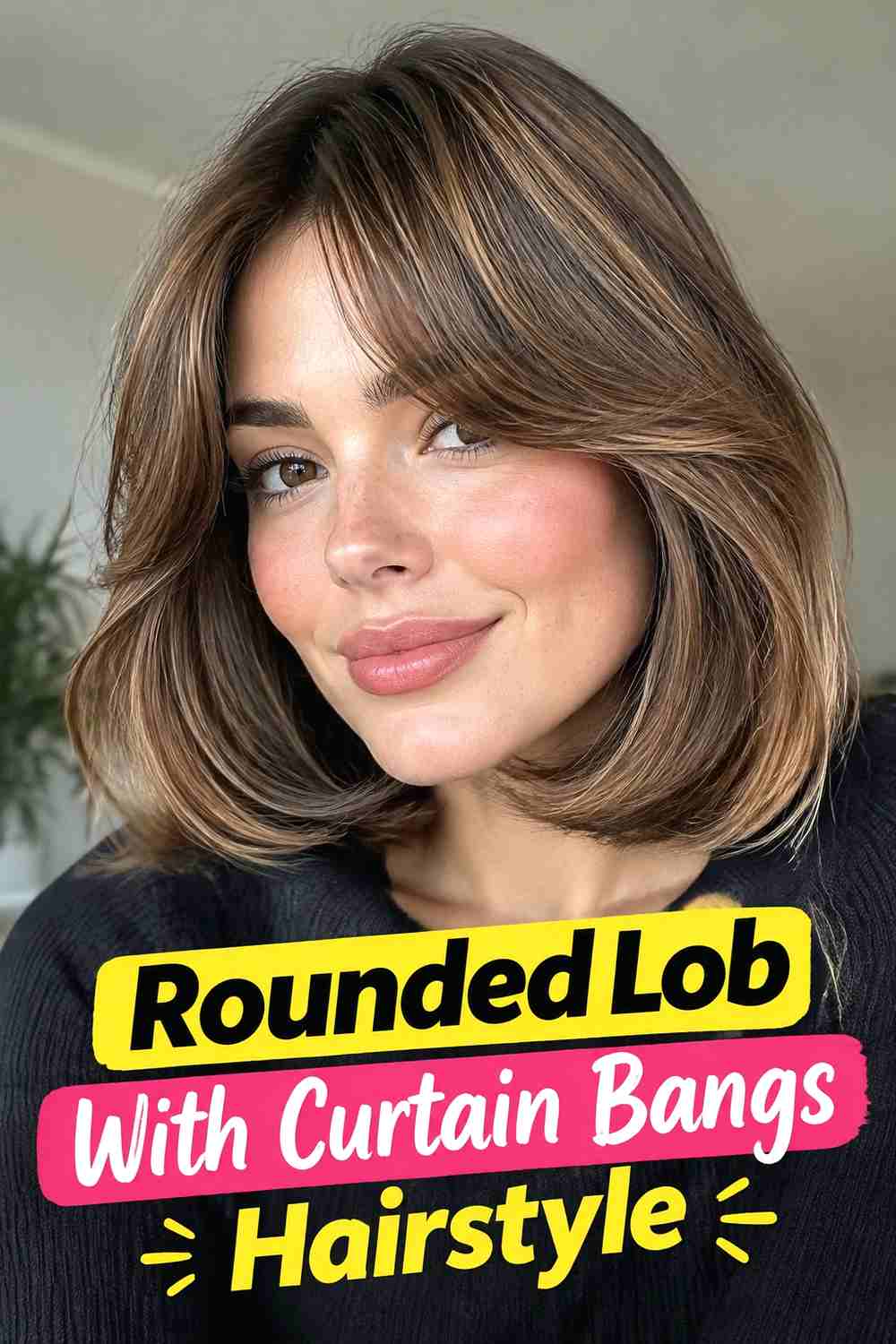 15. Rounded Lob With Curtain Bangs Hairstyle