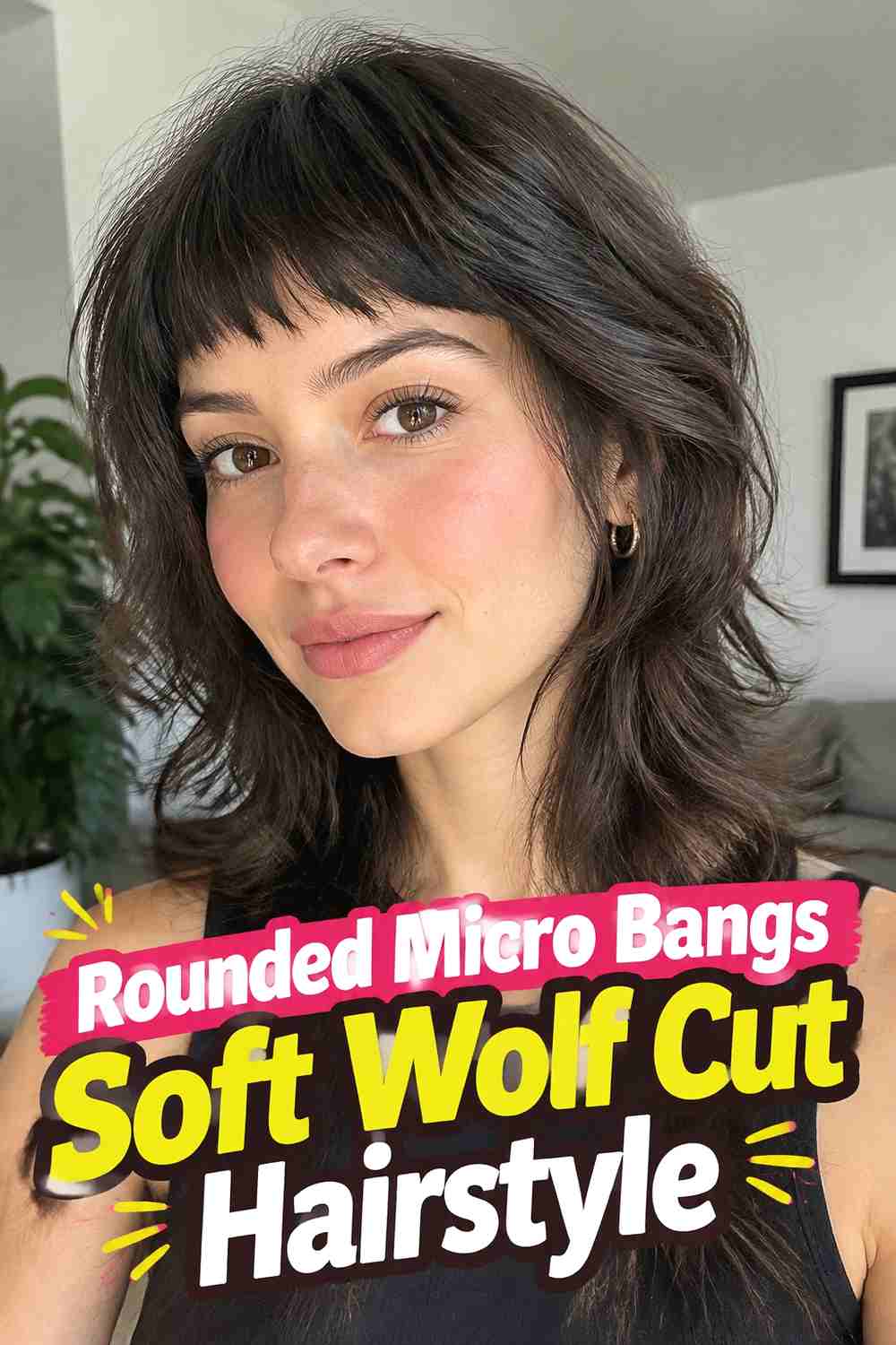 5. Rounded Micro Bangs Soft Wolf Cut Hairstyle