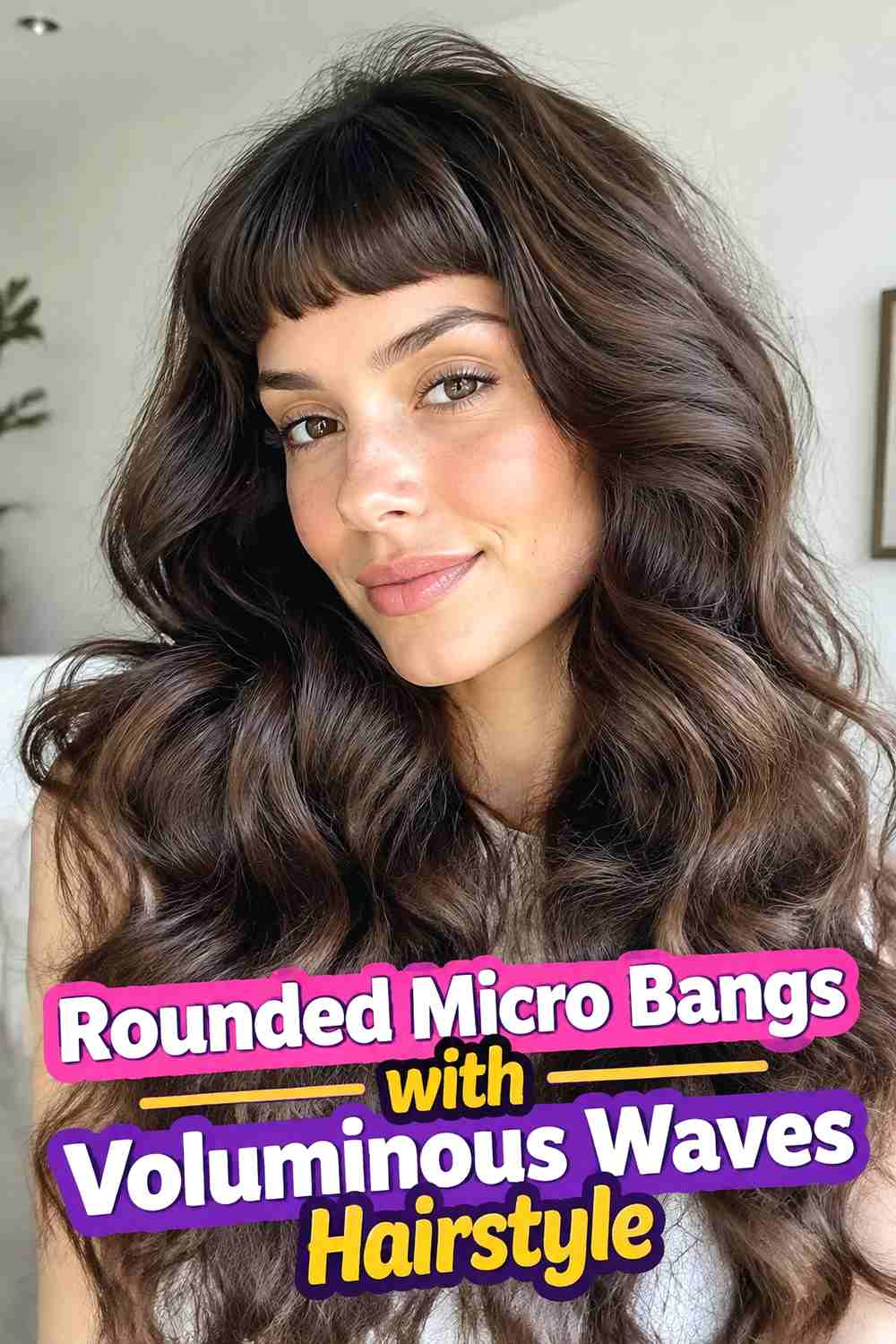 12. Rounded Micro Bangs With Voluminous Waves Hairstyle