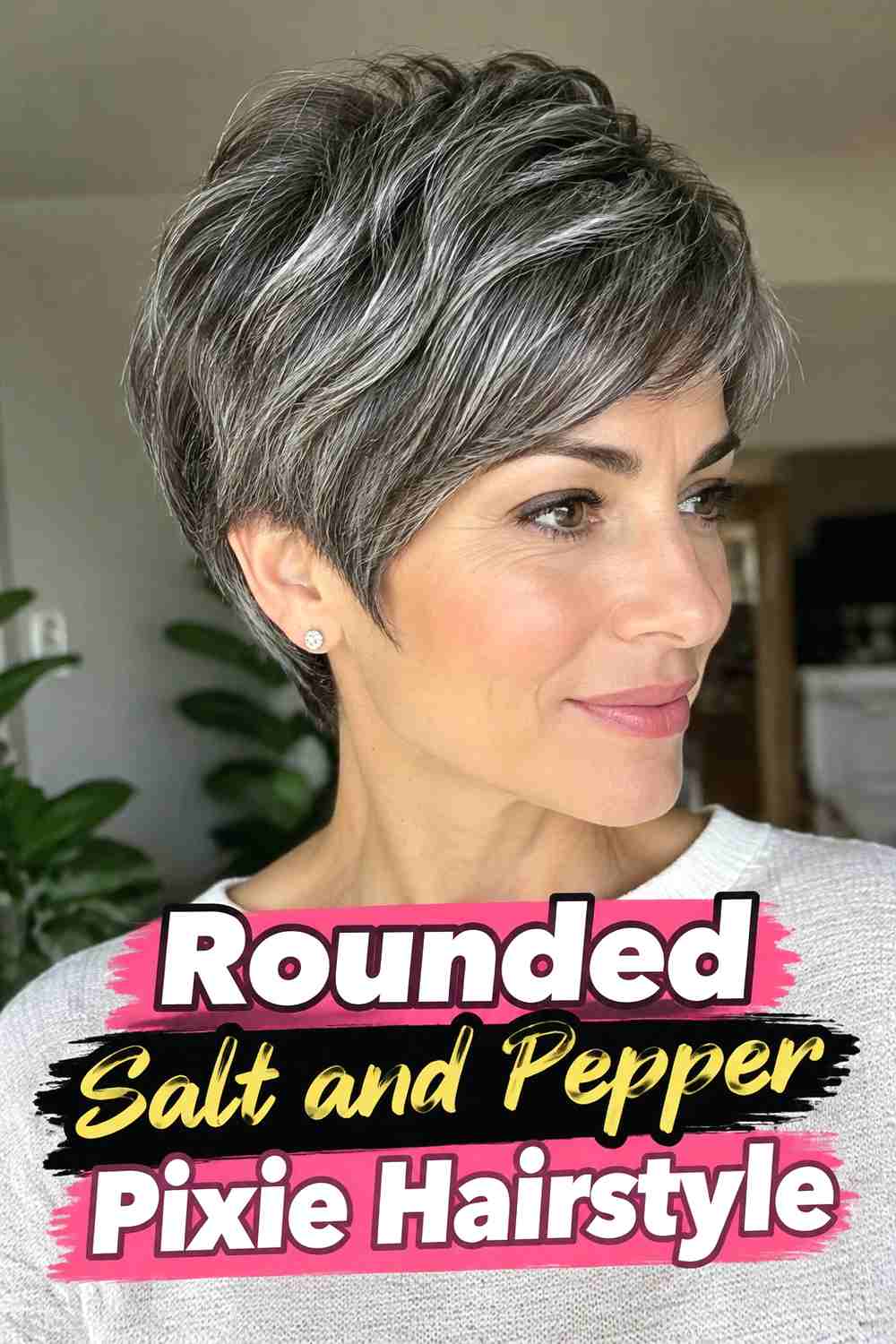12. Rounded Salt And Pepper Pixie Hairstyle
