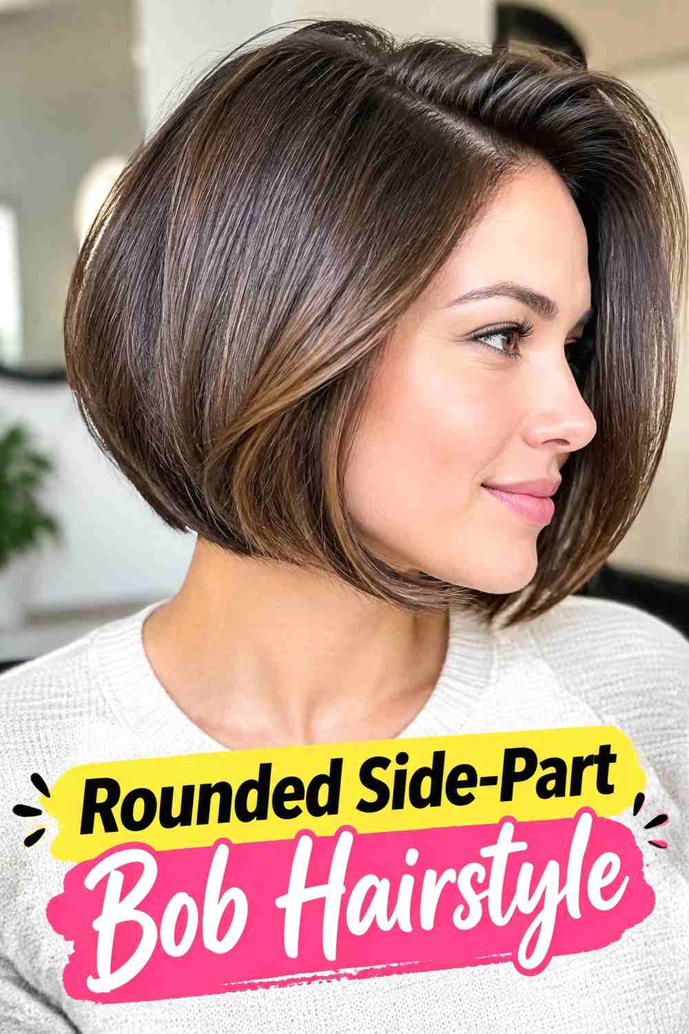 2. Rounded Side Part Bob Hairstyle
