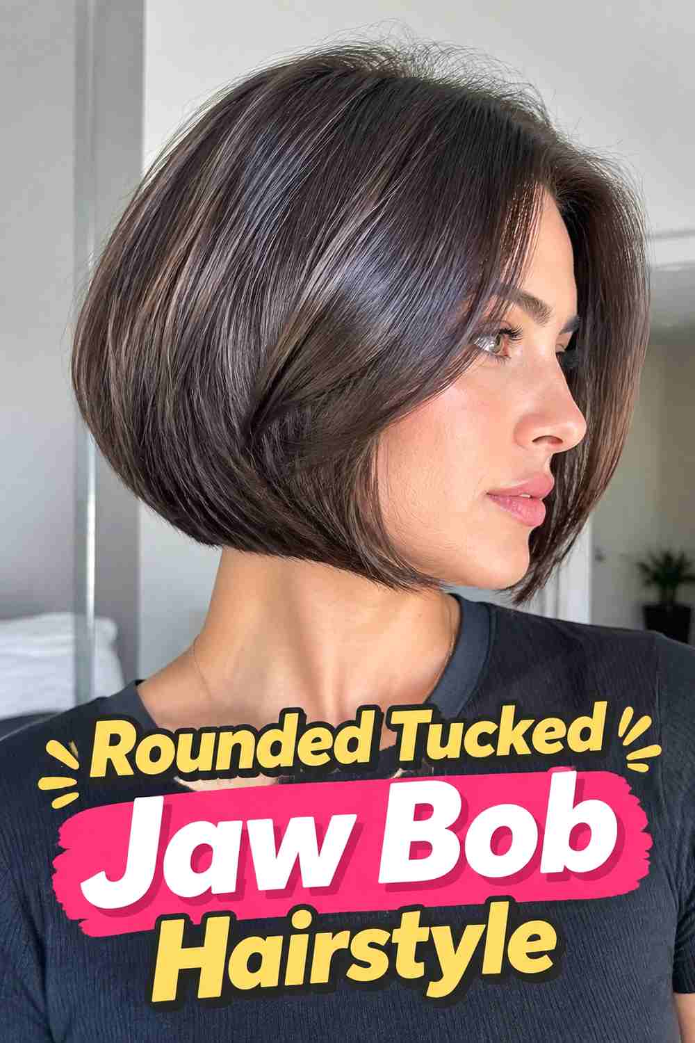 15. Rounded Tucked Jaw Bob Hairstyle