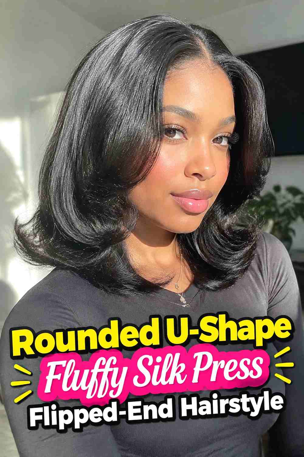 12. Rounded U Shape Fluffy Silk Press Flipped End Hairstyle