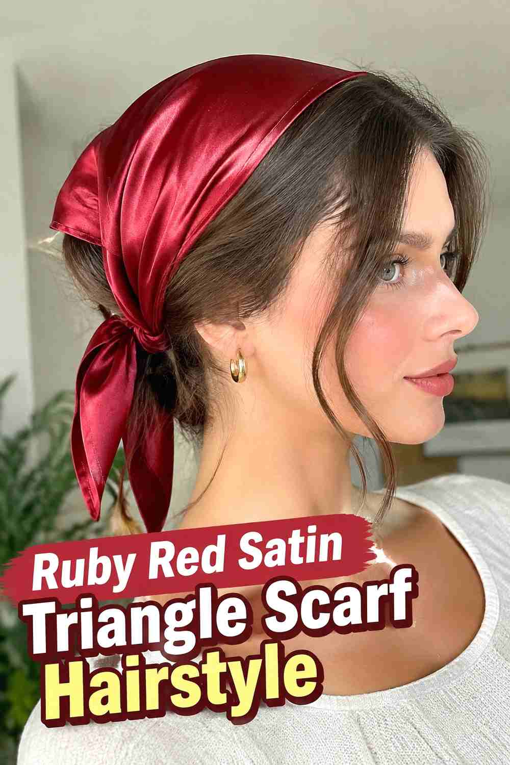 2. Ruby Red Satin Triangle Scarf Hairstyle