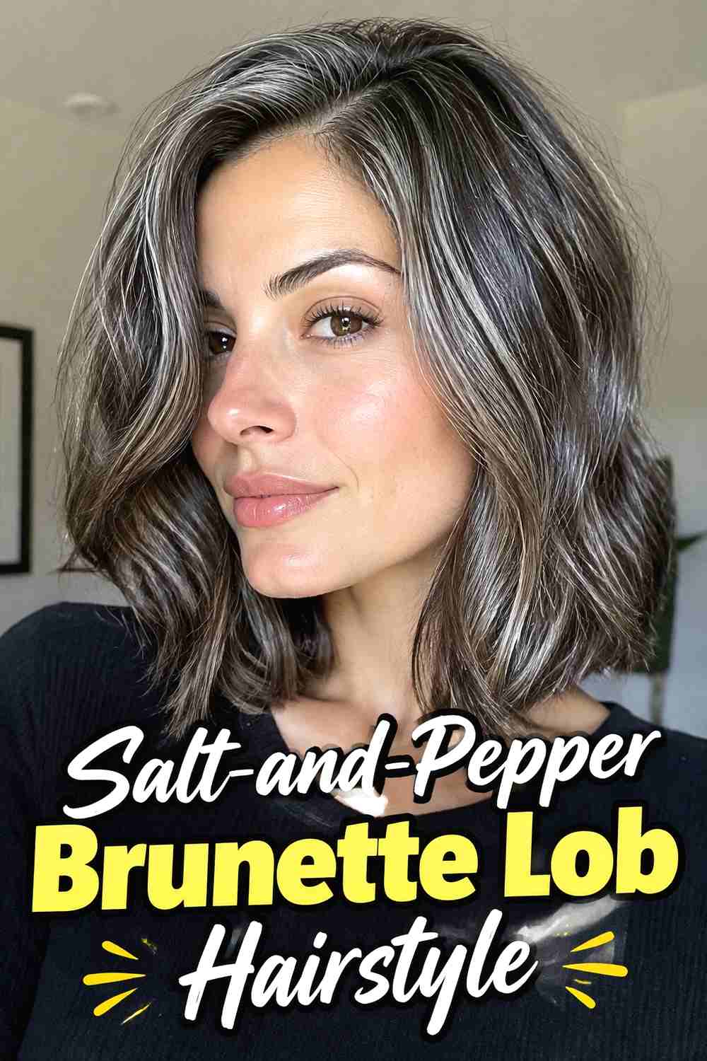 6. Salt And Pepper Brunette Lob Hairstyle