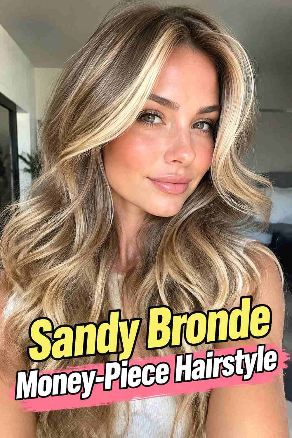 7. Sandy Bronde Money Piece Hairstyle