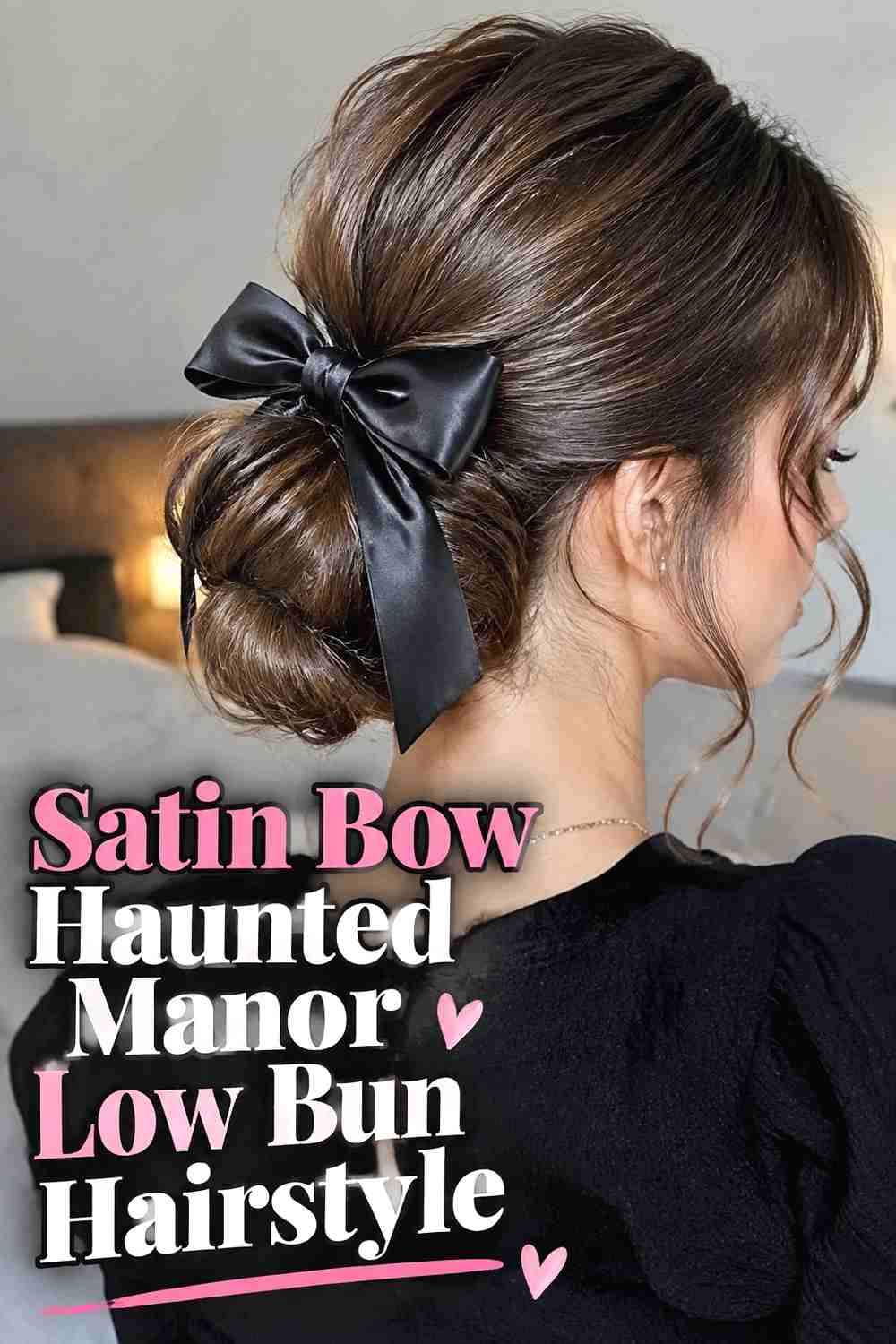 17. Satin Bow Haunted Manor Low Bun Hairstyle