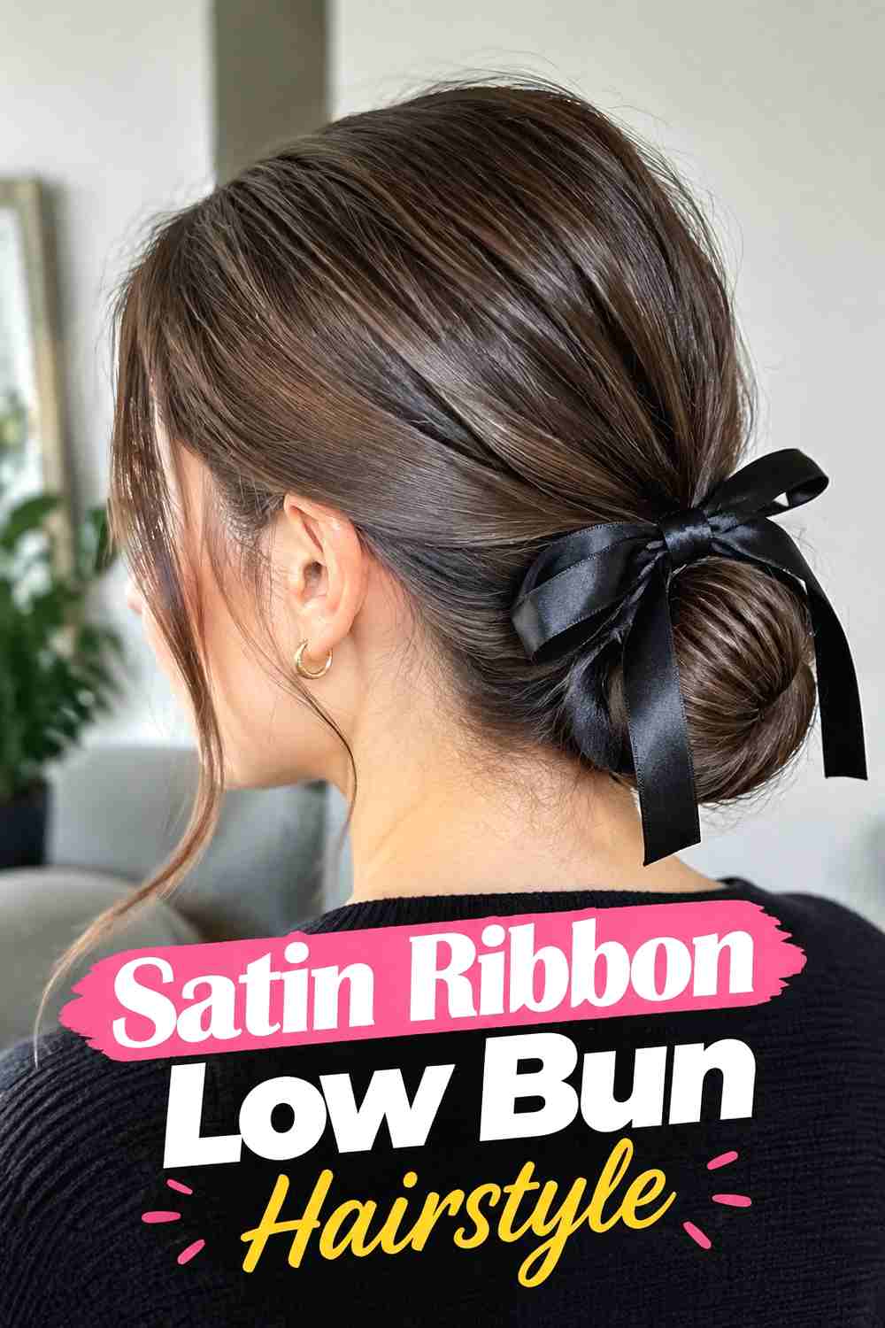 14. Satin Ribbon Low Bun Hairstyle