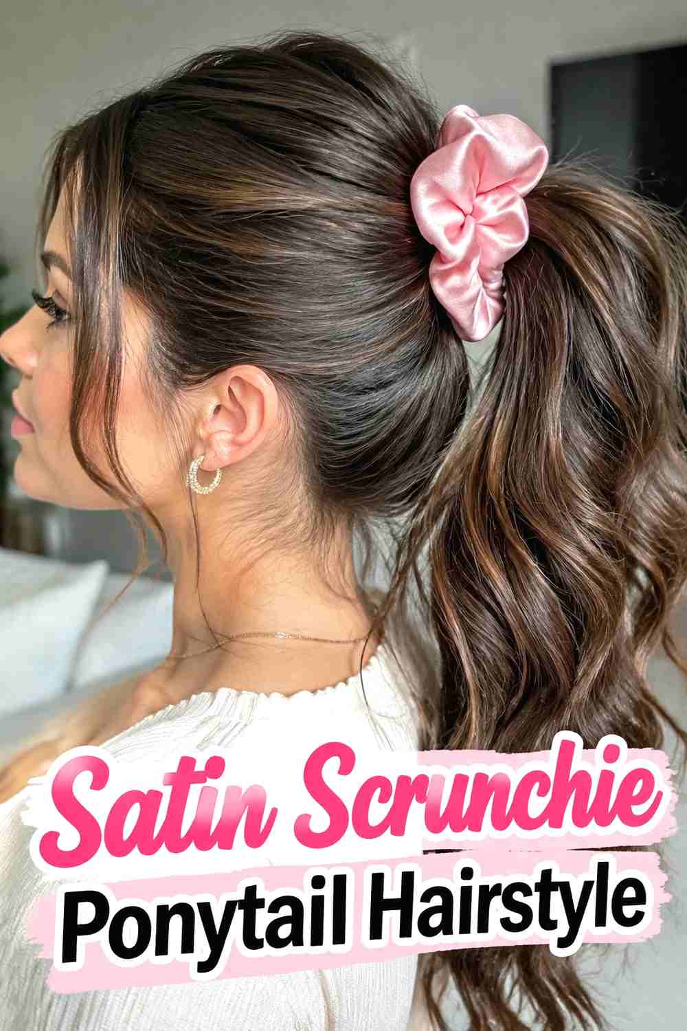 13. Satin Scrunchie Ponytail Hairstyle