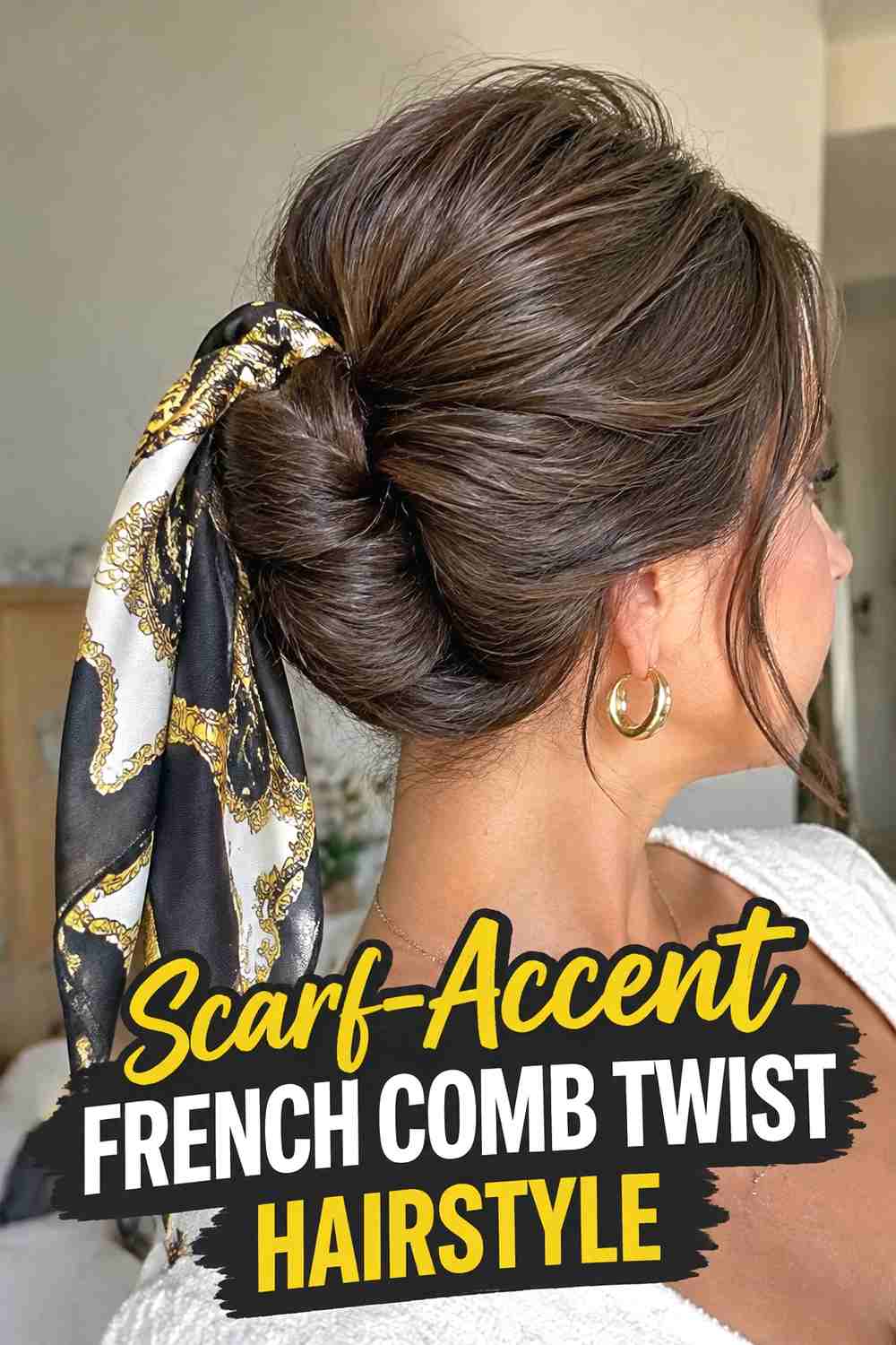 13. Scarf Accent French Comb Twist Hairstyle